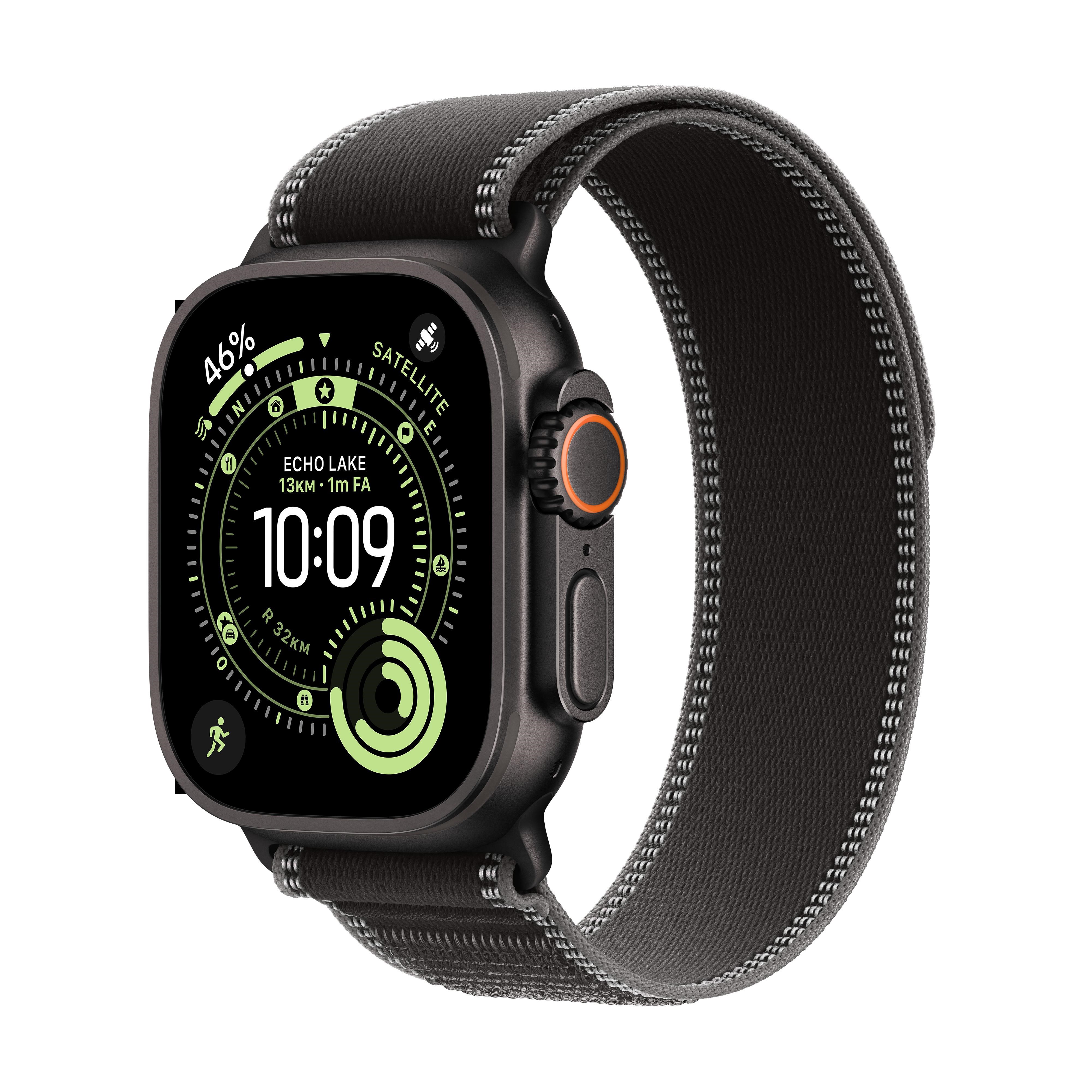 Apple Watch Ultra 3 Gps + Cellular 49mm Black Titanium Case With Black/charcoal Trail Loop - M/l - Smartwatches Pulsuhren Sportuhren Schrittzaehler 