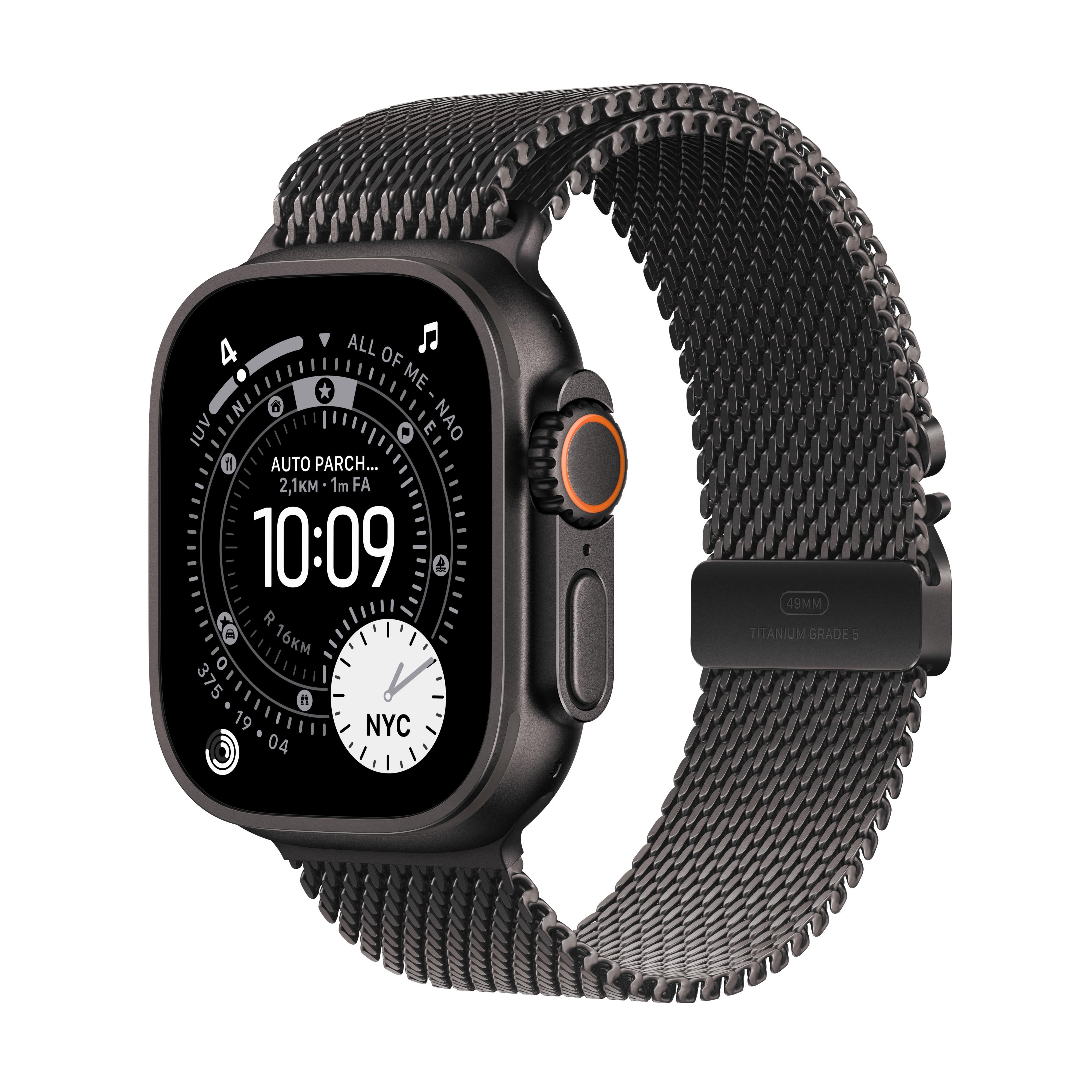 Apple Watch Ultra 3 Gps + Cellular 49mm Black Titanium Case With Black Titanium Milanese Loop - Medium - Smartwatches Pulsuhren Sportuhren 