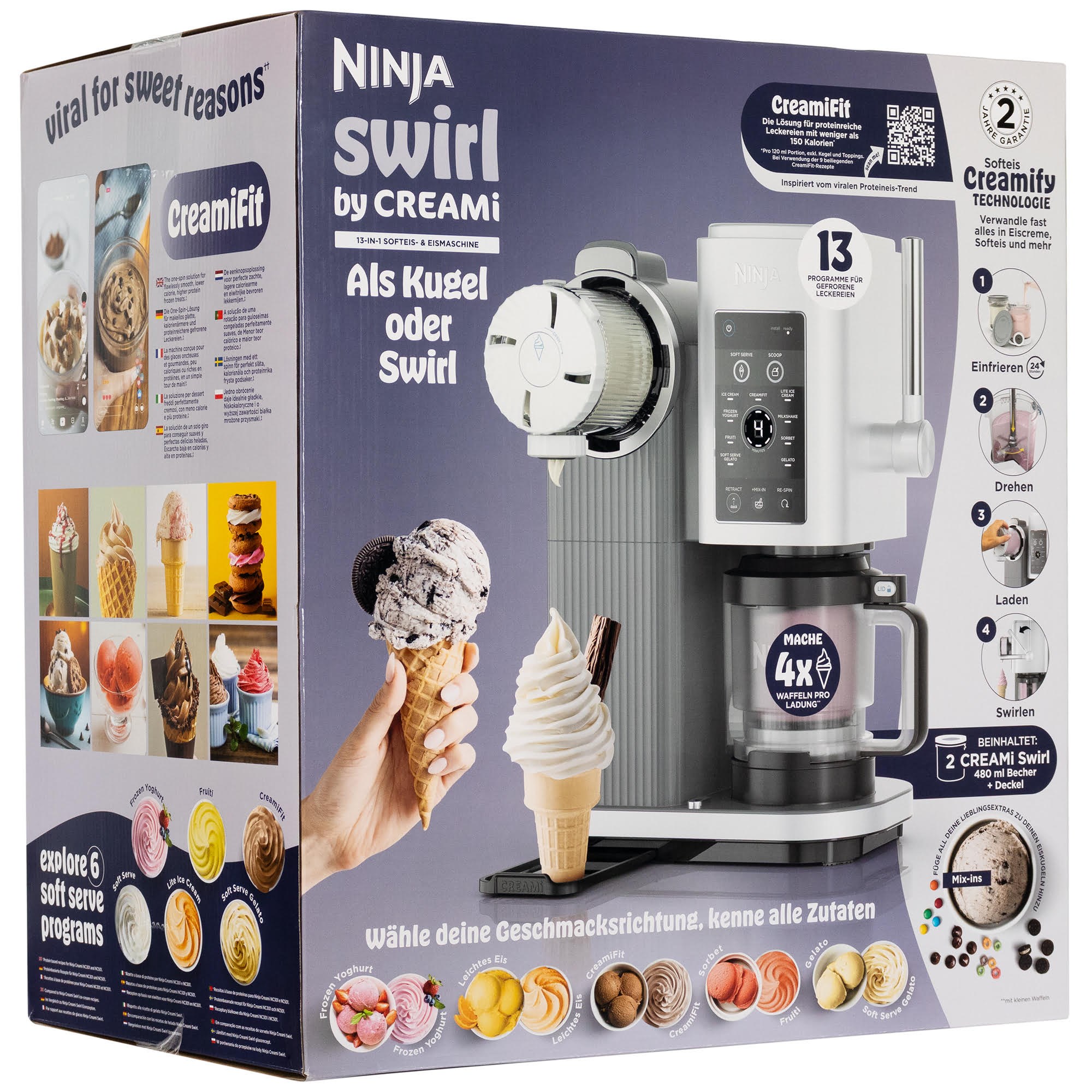 Ninja Eismaschine Creami Scoop & Swirl 13-in-1 Softeis & Eismaschine Nc701eu