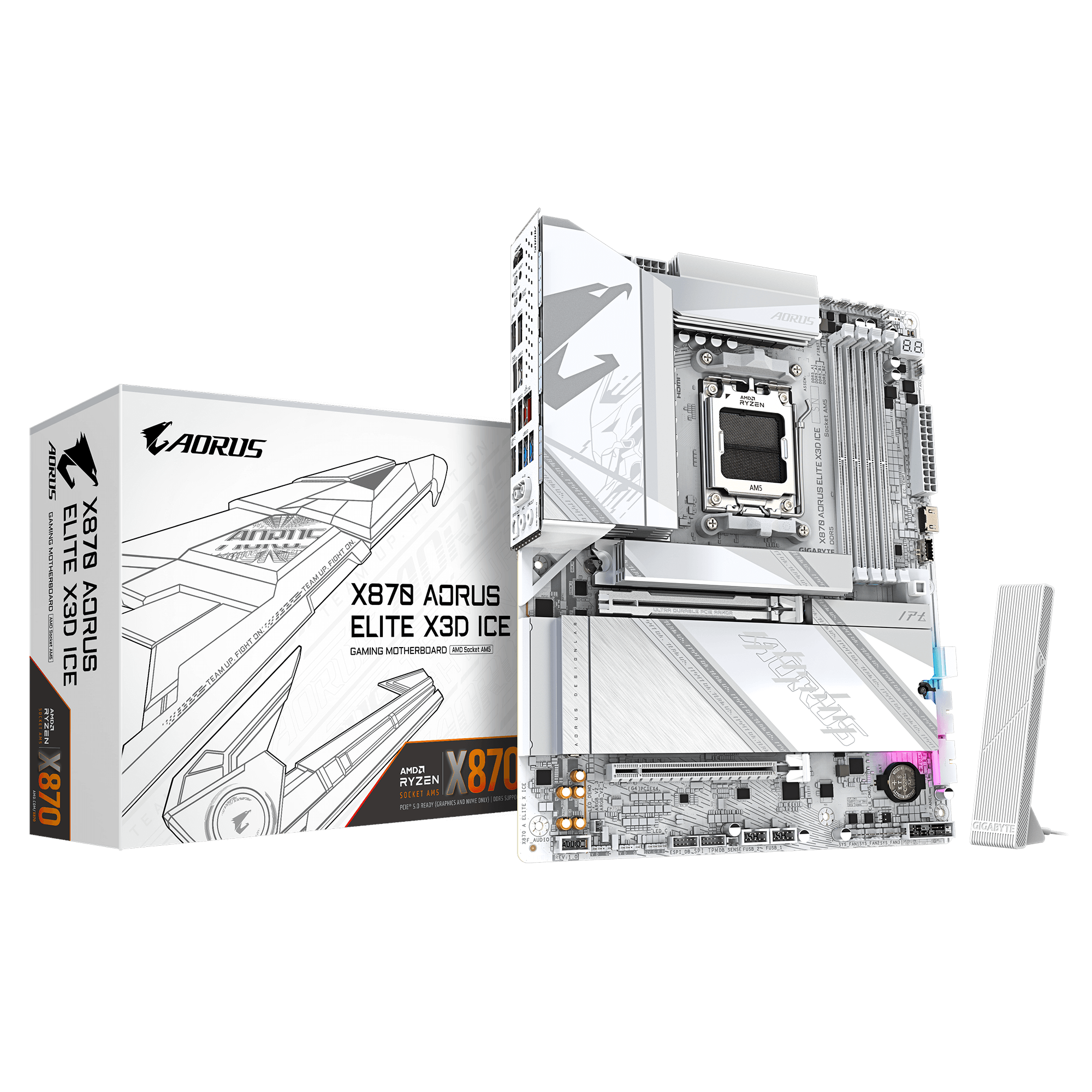 Gigabyte X870 Aorus Elite X3d Ice Mainboard - Amd X870 - Amd Am5 - Ddr5 Ram - Atx X870 A Elite X Ice