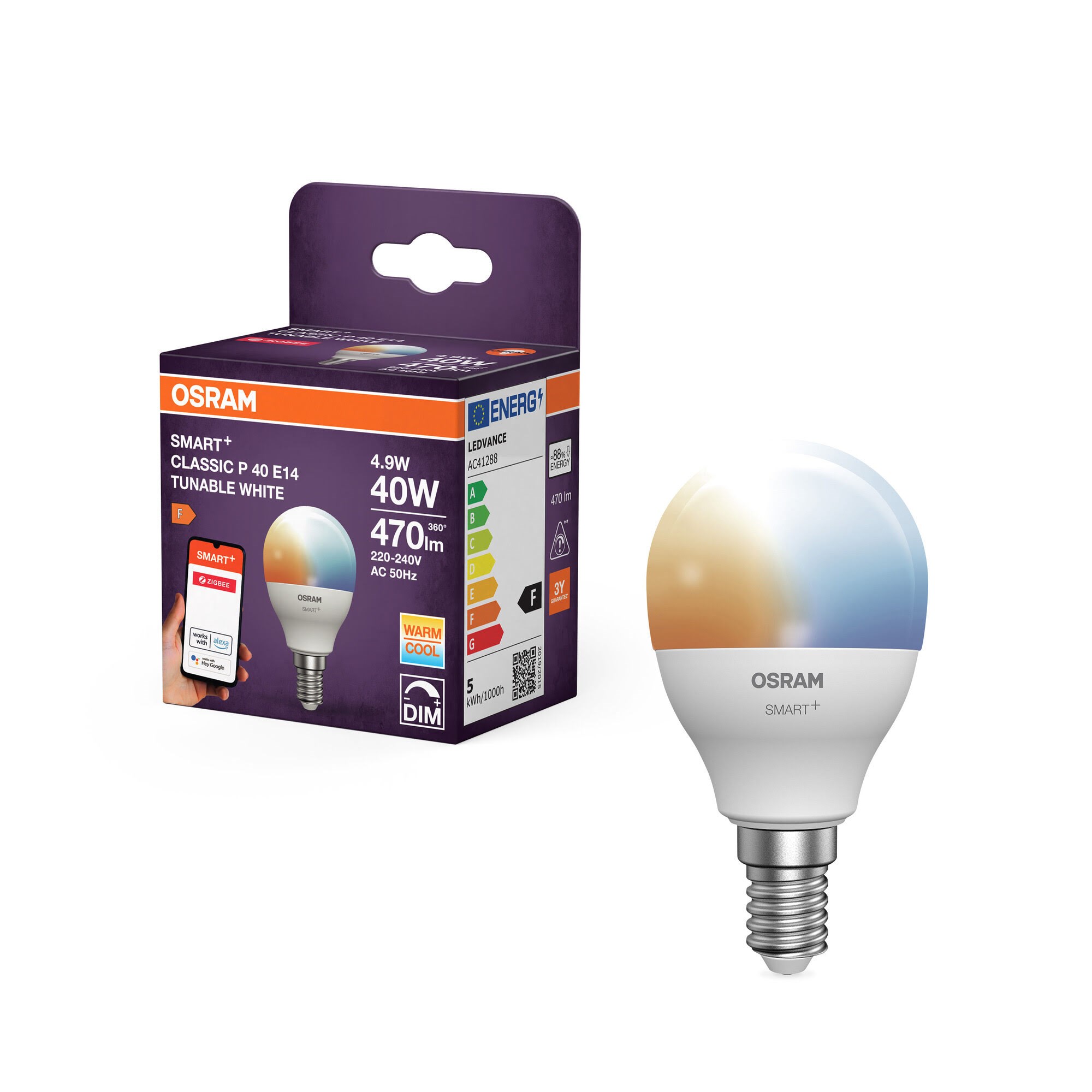 Osram Smart+ Mini-ball 470lm 4.9w/827-865 (40w) Frosted E14 Zigbee - Smart Home 4099854460593