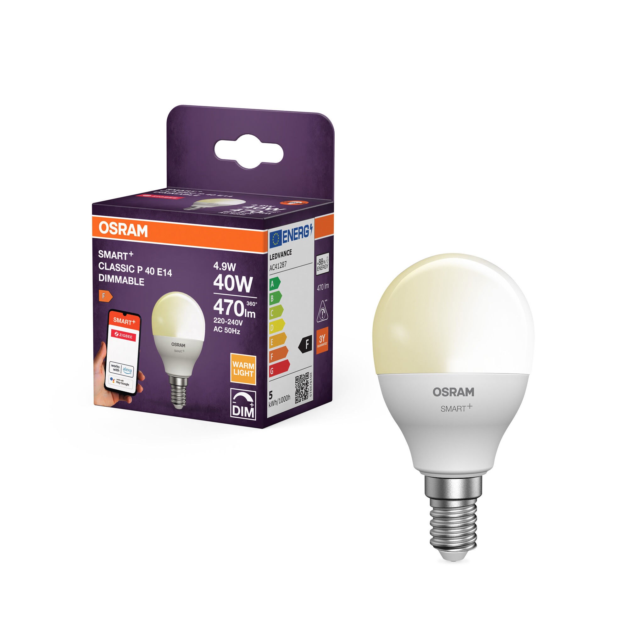 Osram Smart+ Mini-ball 470lm 4.9w/827 (40w) Frosted E14 Zigbee - Smart Home