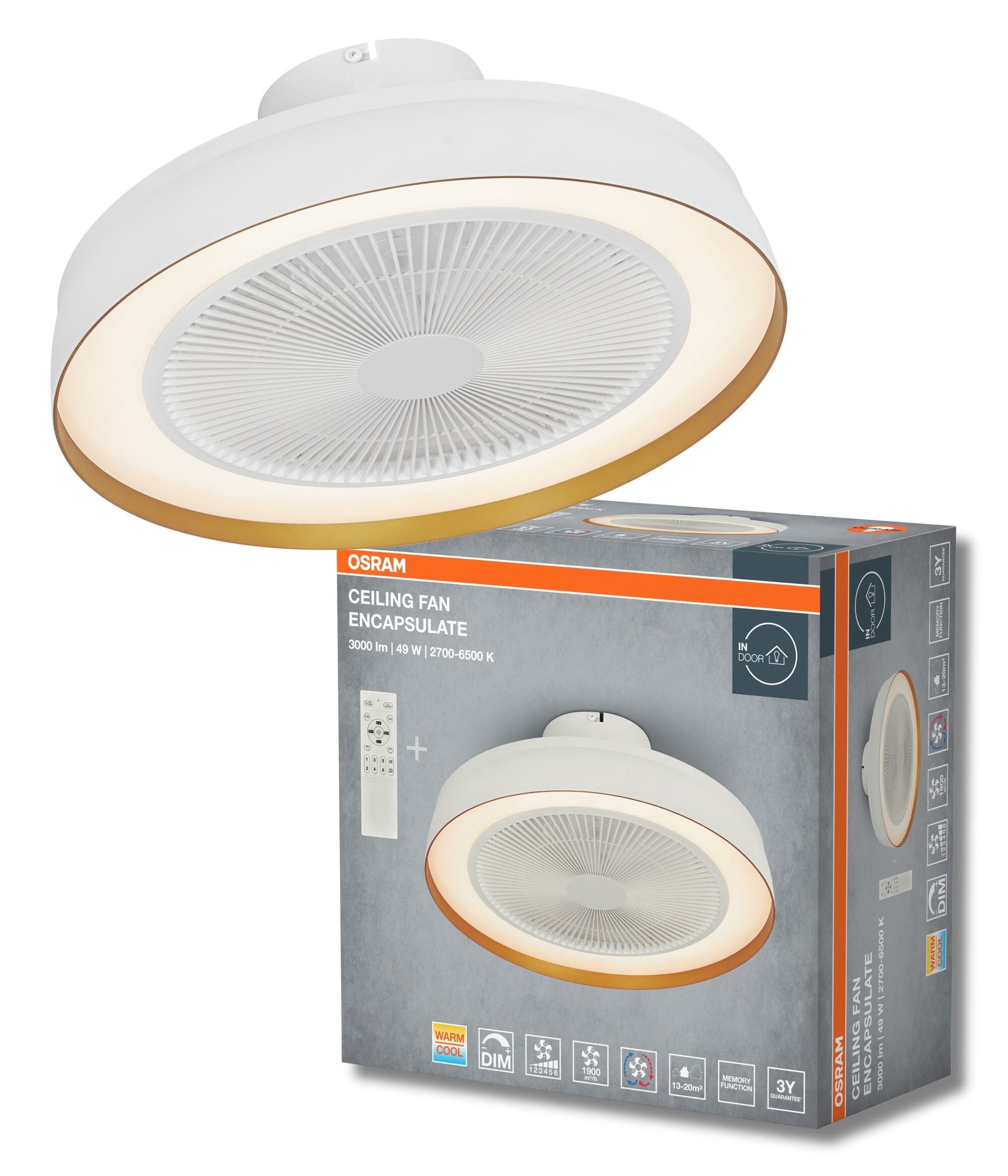 Osram Ceiling Fan Compact 3000lm 49w/cct 480mm White - Lampen 4099854497971
