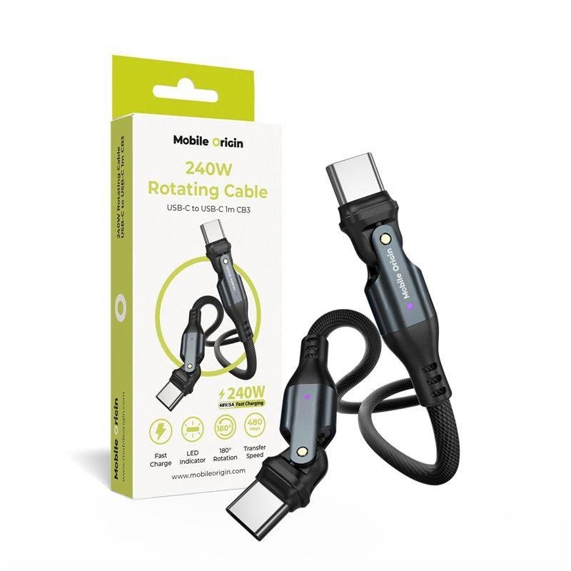 Mobile Origin 240w Rotating Cable Usb-c to Usb-c Cb3 - Usb Kabel Schwarz Mo-240wrc-cb3