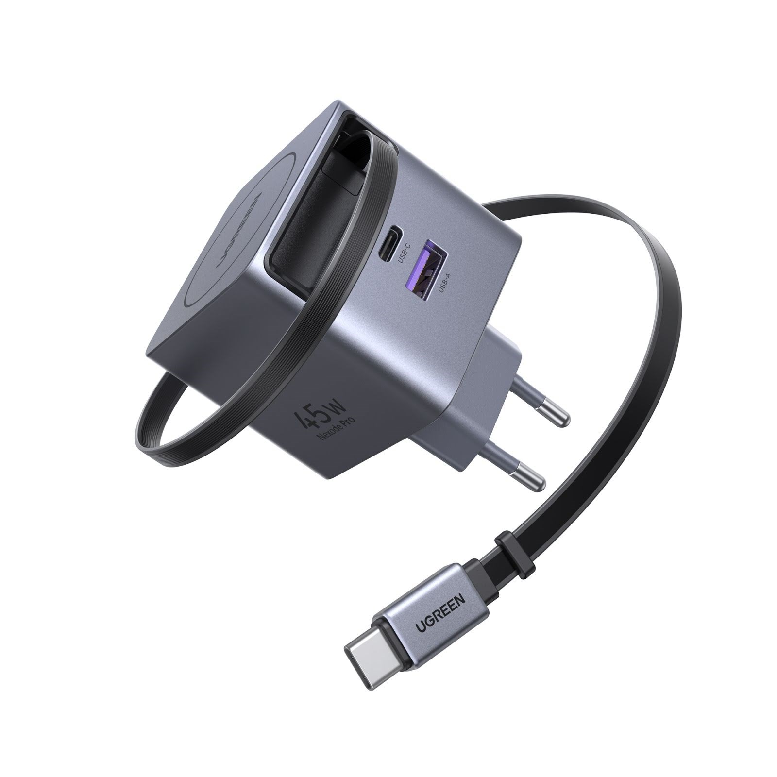 Ugreen 45 W Gan Fast Charger With Retractable Cable - Handys Adapter Und Ladegeraete