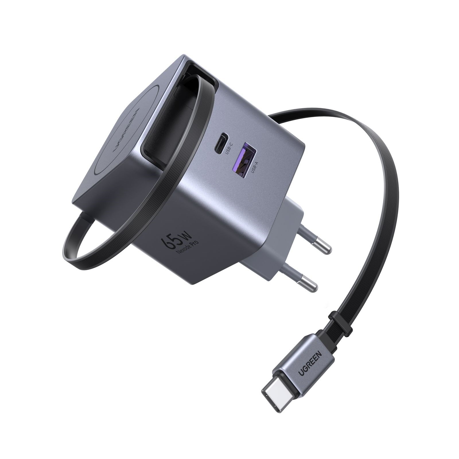 Ugreen 65 W Gan Fast Charger With Retractable Cable - Handys Adapter Und Ladegeraete