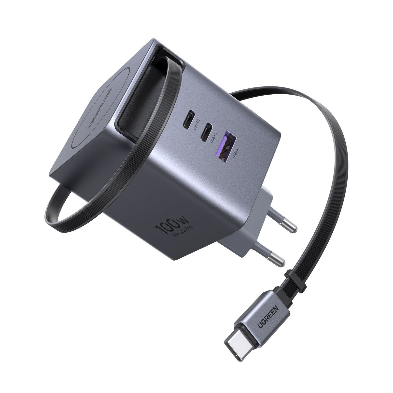 Ugreen 100 W Gan Fast Charger With Retractable Cable - Handys Adapter Und Ladegeraete 65828