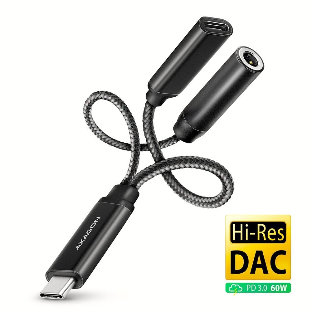 Axagon Hi-res Dac Audio Adapter - Usb-c Auf Usb-c PD / 3.5 mm Audio Jack (Female) - 10 cm - Usb Kabel Schwarz Ada-hcpd
