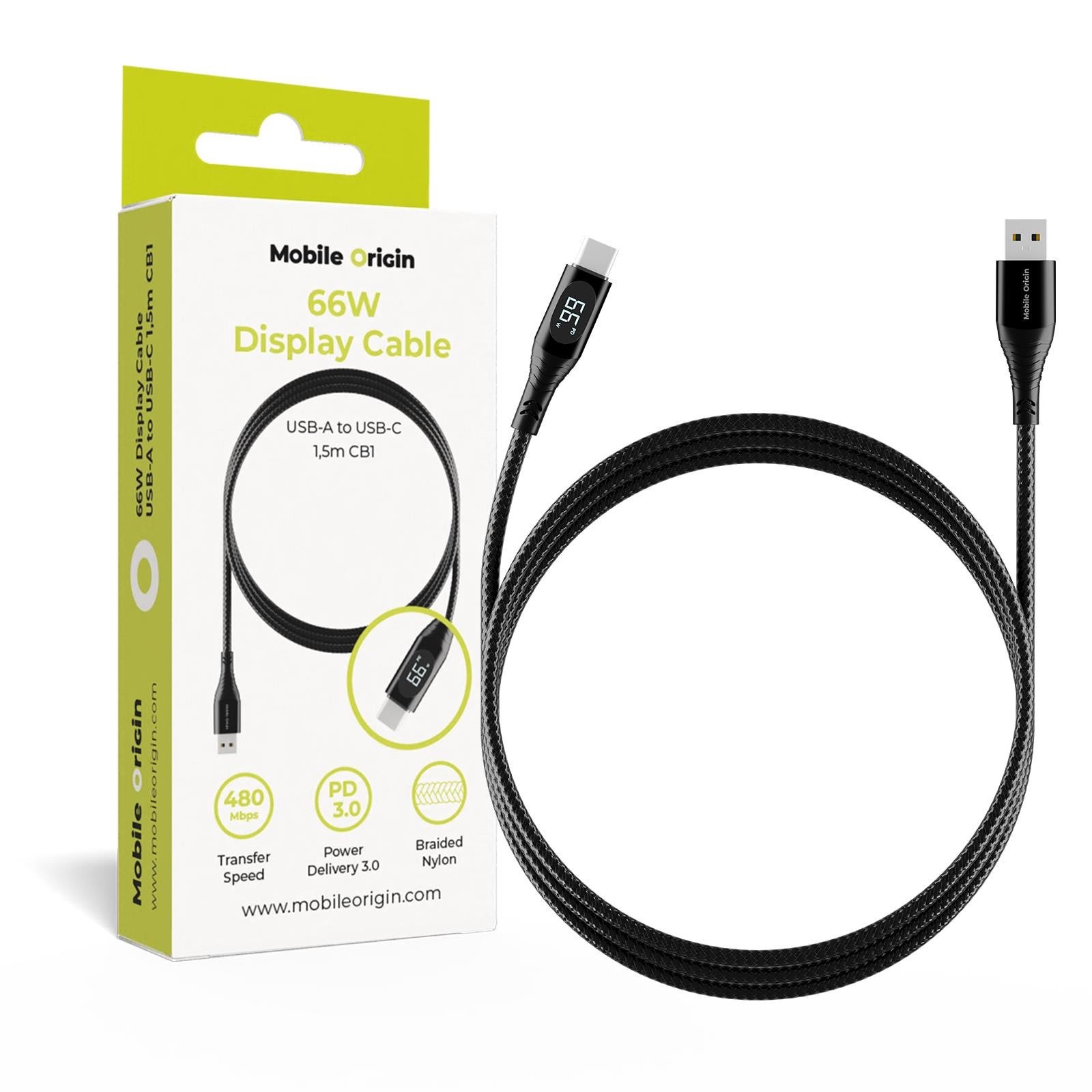 Mobile Origin 66w Display Cable Usb-a to Usb-c 1 -5m Cb1 - Usb Kabel Schwarz Mo-66wdc-cb1