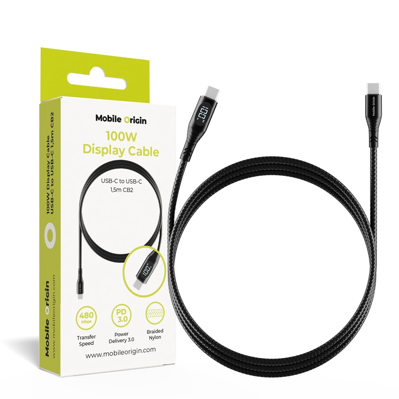 Mobile Origin 100w Display Cable Usb-c to Usb-c 1.5m Cb2 - Usb Kabel Schwarz Mo-100wdc-cb2