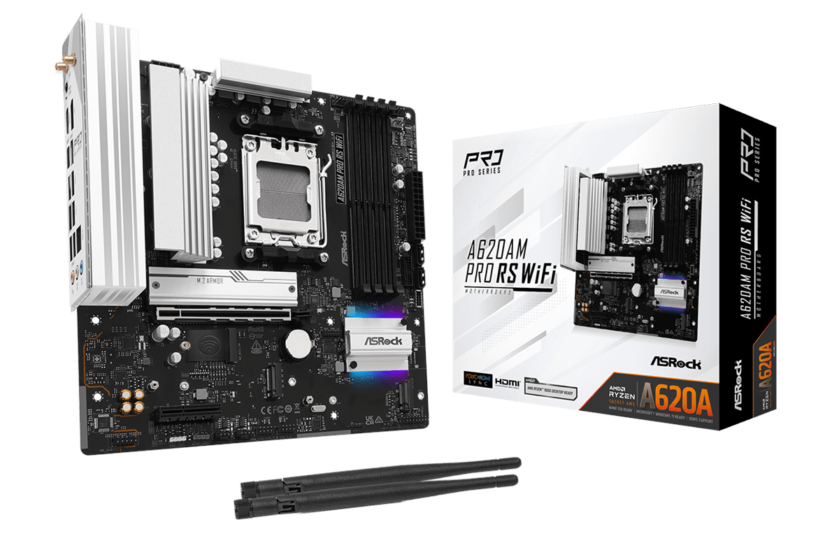Asrock A620am Pro RS Wifi Mainboard - Amd A620a - Amd Am5 - Ddr5 Ram - Micro-atx 90-mxbsw0-a0uayz