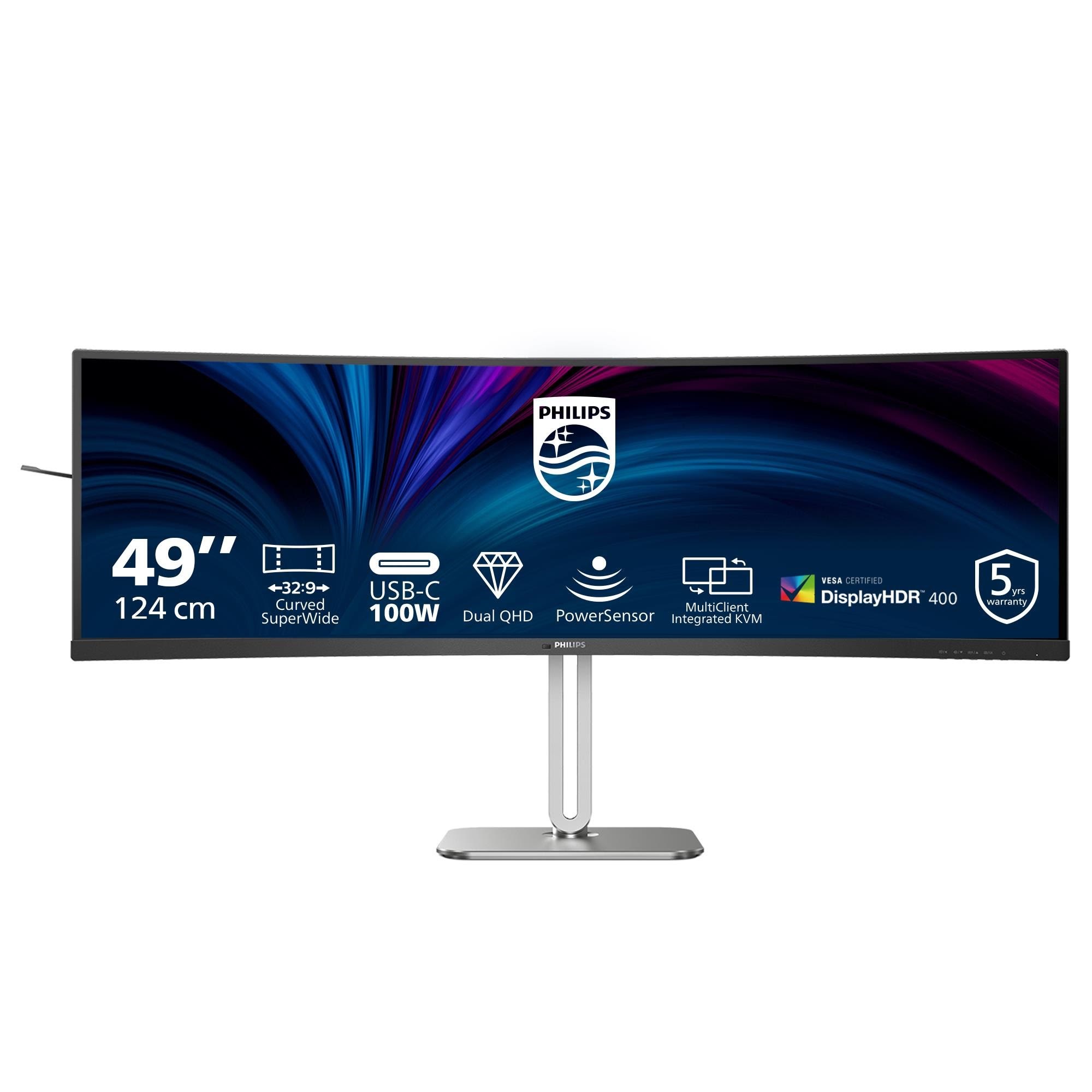 49" Philips 49b2u5900c - 5120x1440 - 75hz - VA - 100w Usb-c - Kvm Switch - Bildschirm Silver 49b2u5900c/00