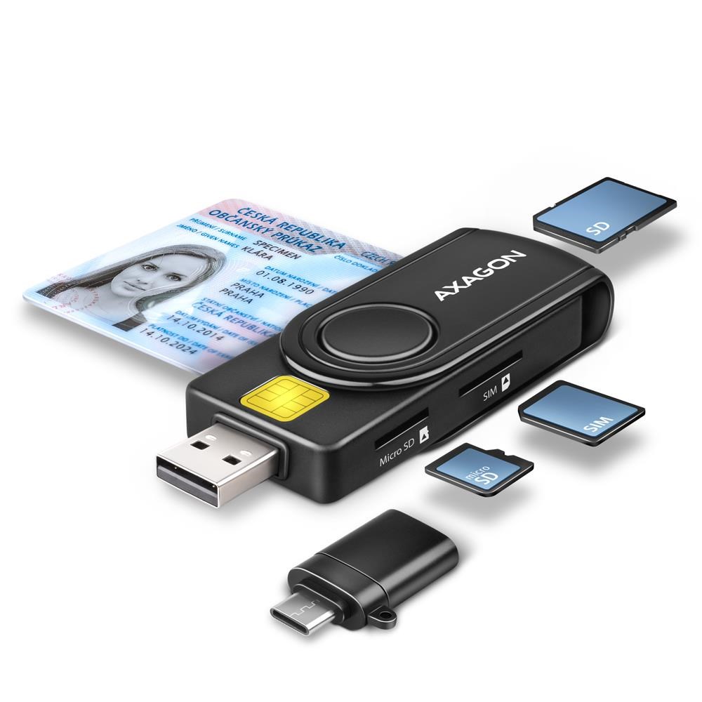 Axagon Usb Smartcard- / Id-karte & Sd- / Microsd- / Sim-karten-taschenleser - Speicherkarten Lesegeraetadapter Cre-smp2a