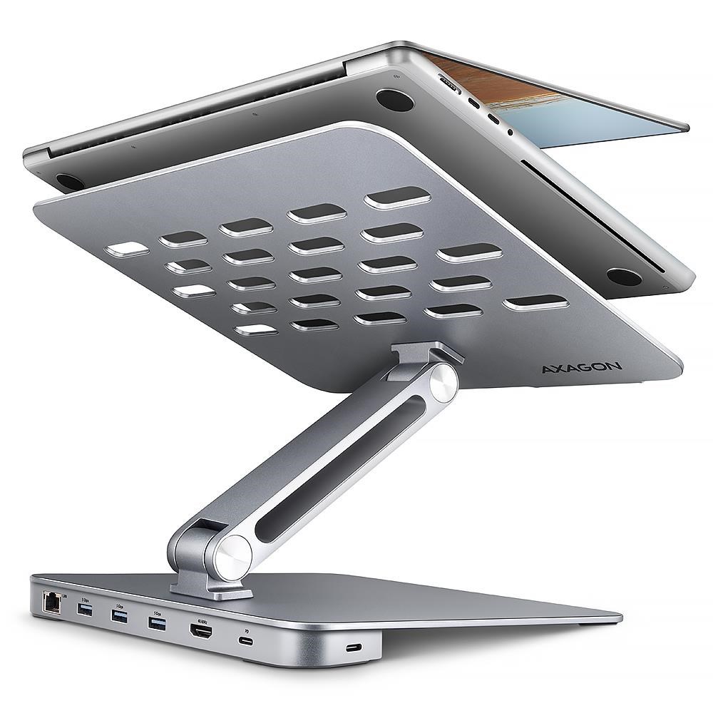 Axagon Aluminium-ständer 7-in-1 Usb-c 5 Gbps Hub Usb-hubs - Usb 3.2 - 7 - Silber - Usb Hubs
