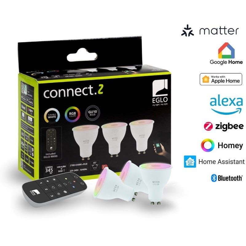 Eglo Gu10 Led-z Matter Rgb/cct 4.9W 420lm Opal 3-pack W/remote Control - Smart Home 110398