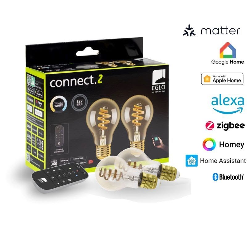 Eglo E27 Led-z Matter A60 Spiral Cct 7W 806lm Amber 2-pack W/remote Control - Smart Home 110401