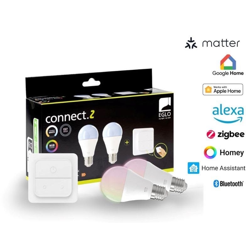 Eglo E27 Led-z Matter A60 Rgb/cct 11w 1300lm Opal 2-pack W/switch - Smart Home
