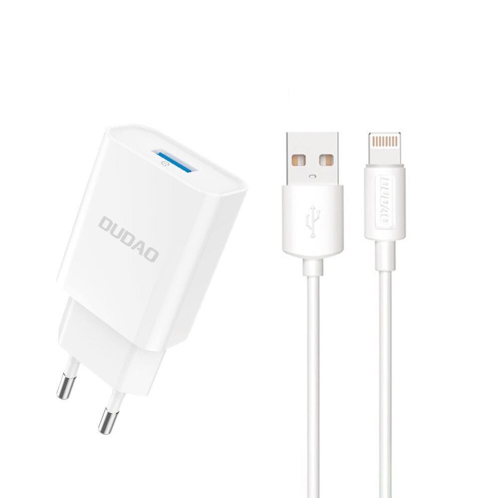 Dudao A4eu Usb-a 2.1A Wall Charger - White + Usb-a - Lightning Cable - Handys Adapter Und Ladegeraete