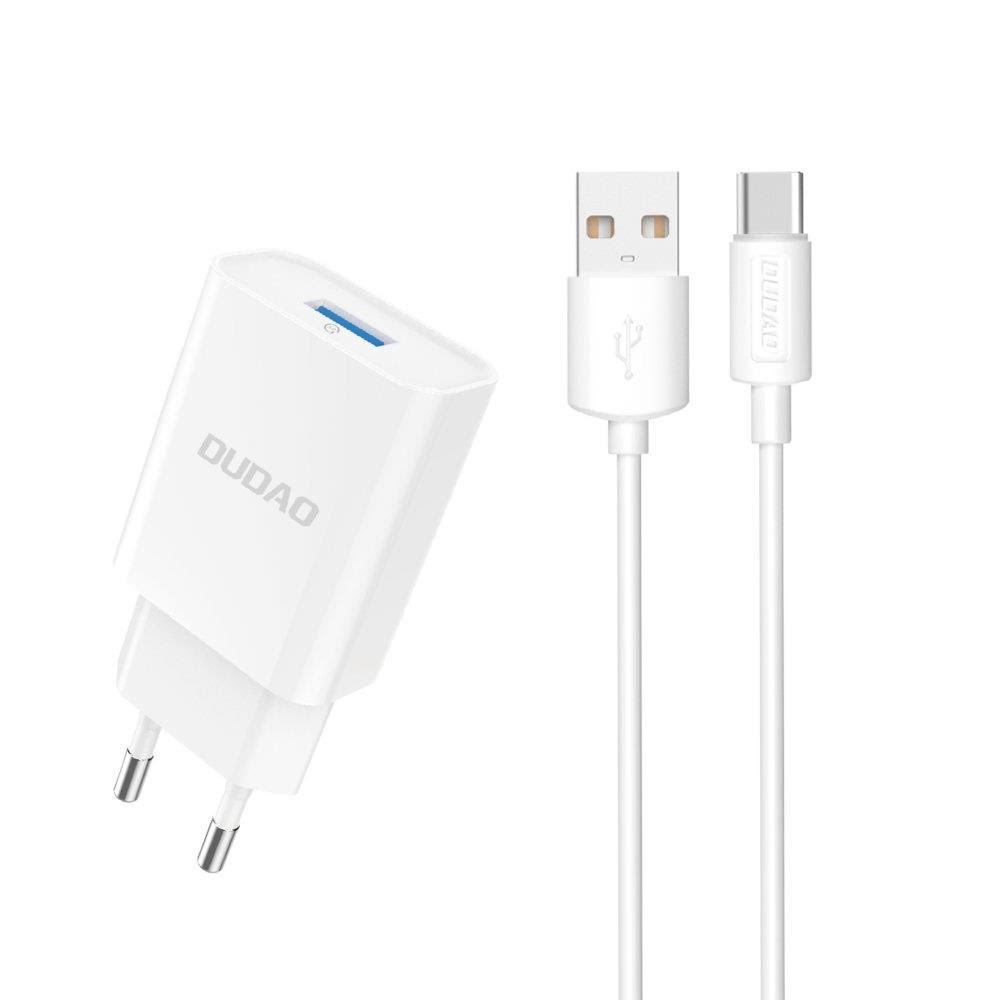 Dudao A4eu Usb-a 2.1A Wall Charger - White + Usb-a - Usb-c Cable - Handys Adapter Und Ladegeraete 6976625331970