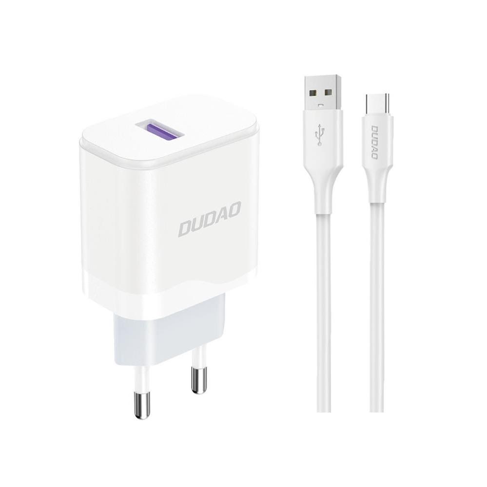 Dudao A20eu Usb-a 18w Wall Charger - White + Usb-a - Usb-c Cable - Handys Adapter Und Ladegeraete