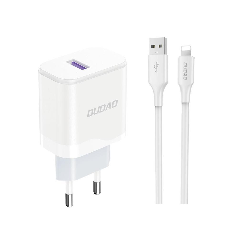 Dudao A20eu Usb-a 18w Network Charger - White + Usb-a - Lightning Cable - Handys Adapter Und Ladegeraete 6976625331994