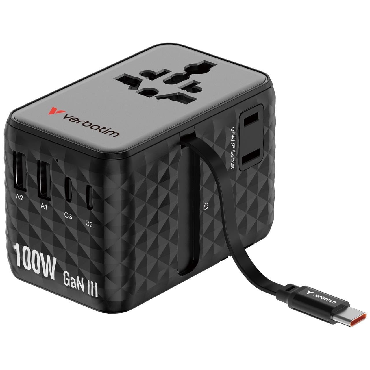Verbatim Charge ’n’ Travel 100w Travel Adapter w/ Cable Bla - Handys Adapter Und Ladegeraete