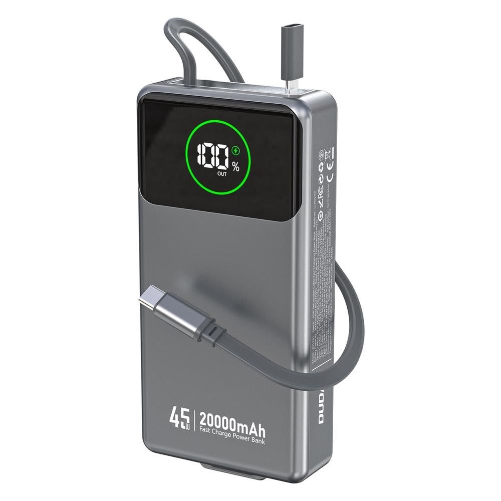 Dudao K31 Pro 45w 20000mah Power Bank With Built-in Retractable Usb-c Cable - Gray - 20000 Mah - Powerbank Akku