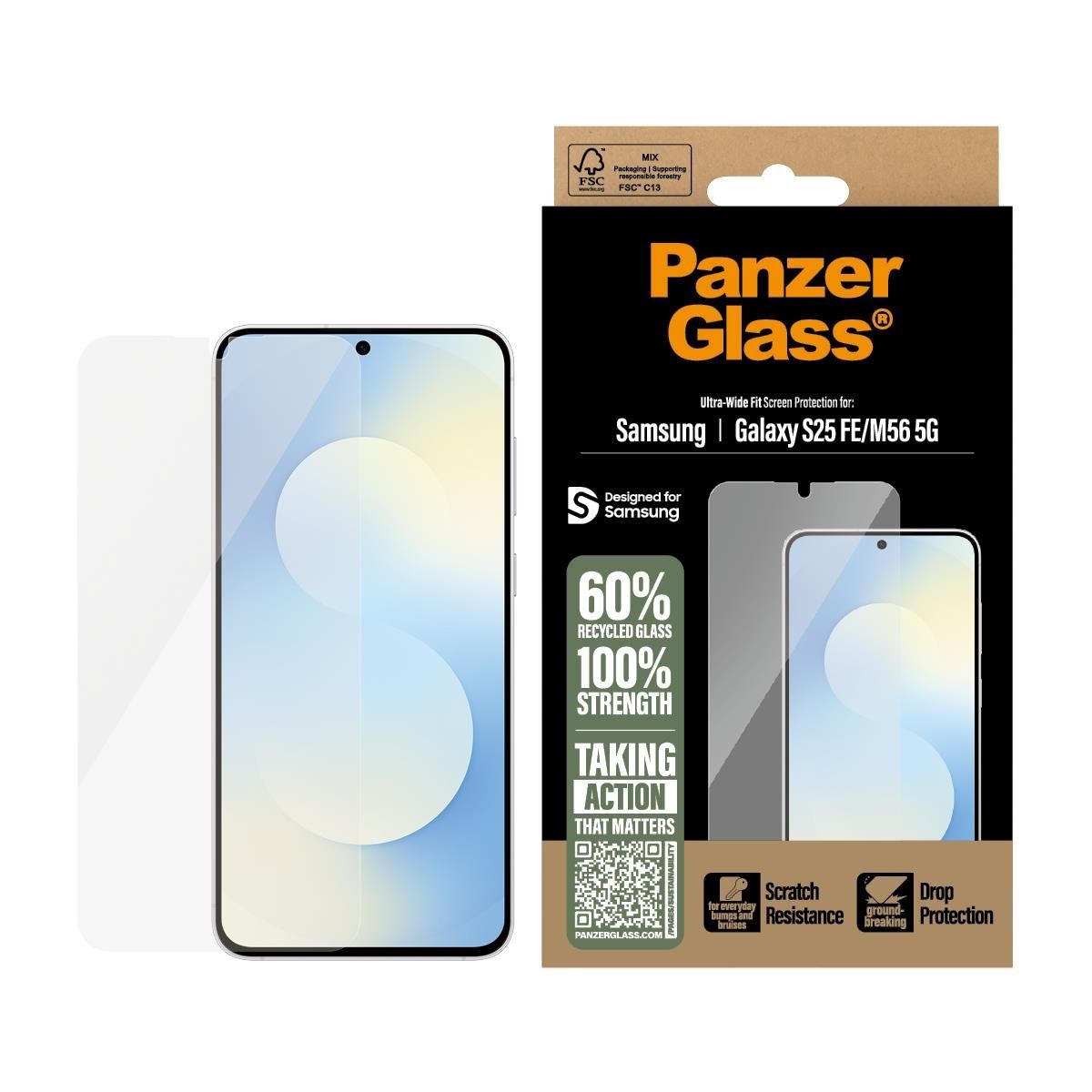 Panzerglass Screen Protector Samsung Galaxy S25 FE 5G | M56 5G | Ultra-wide Fit - Handys Schutzfolie Pg35953