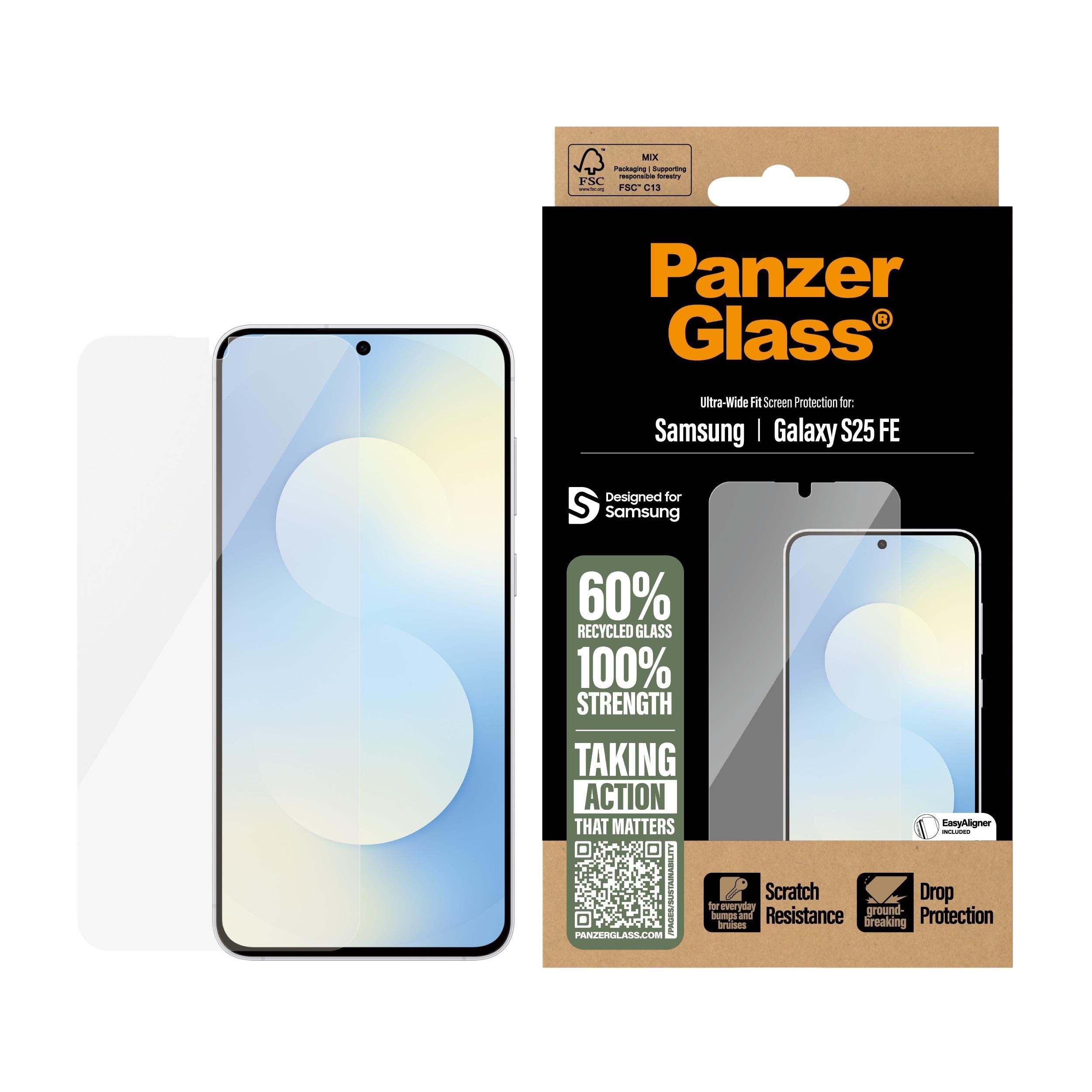 Panzerglass Screen Protector Samsung Galaxy S25 FE 5G | Ultra-wide Fit w. Easyaligner - Handys Schutzfolie Pg99921