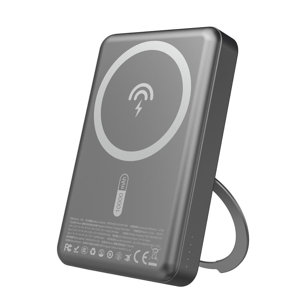 Dudao K28 10000mah PD 22.5W Magsafe Powerbank With Metal Case And Ring Stand - Gray - 10000 Mah - Powerbank Akku