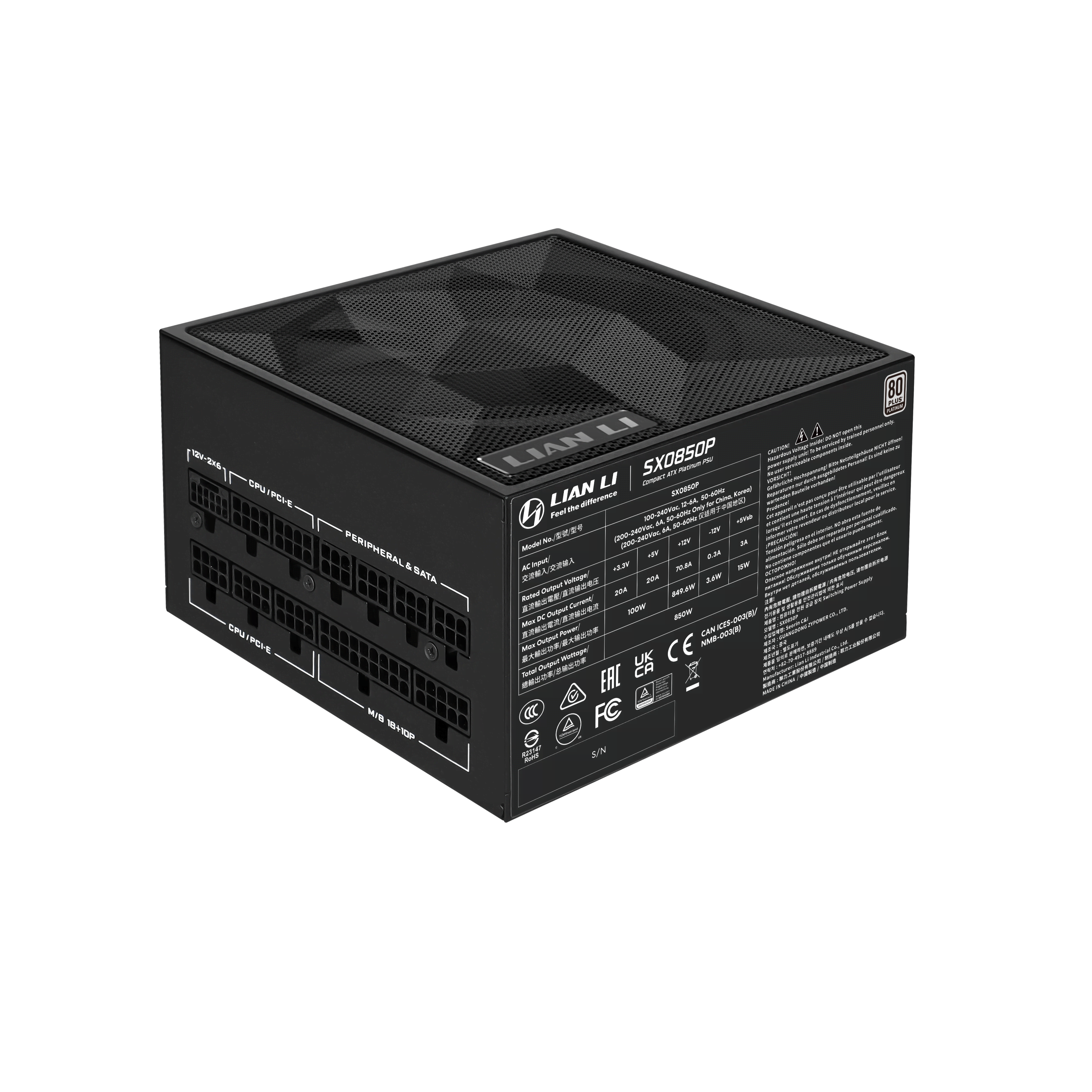 Lian Li Sx850p (Black) Netzteile - 850 Watt - 120 mm - Atx 3.1 - 80 Plus Platinium