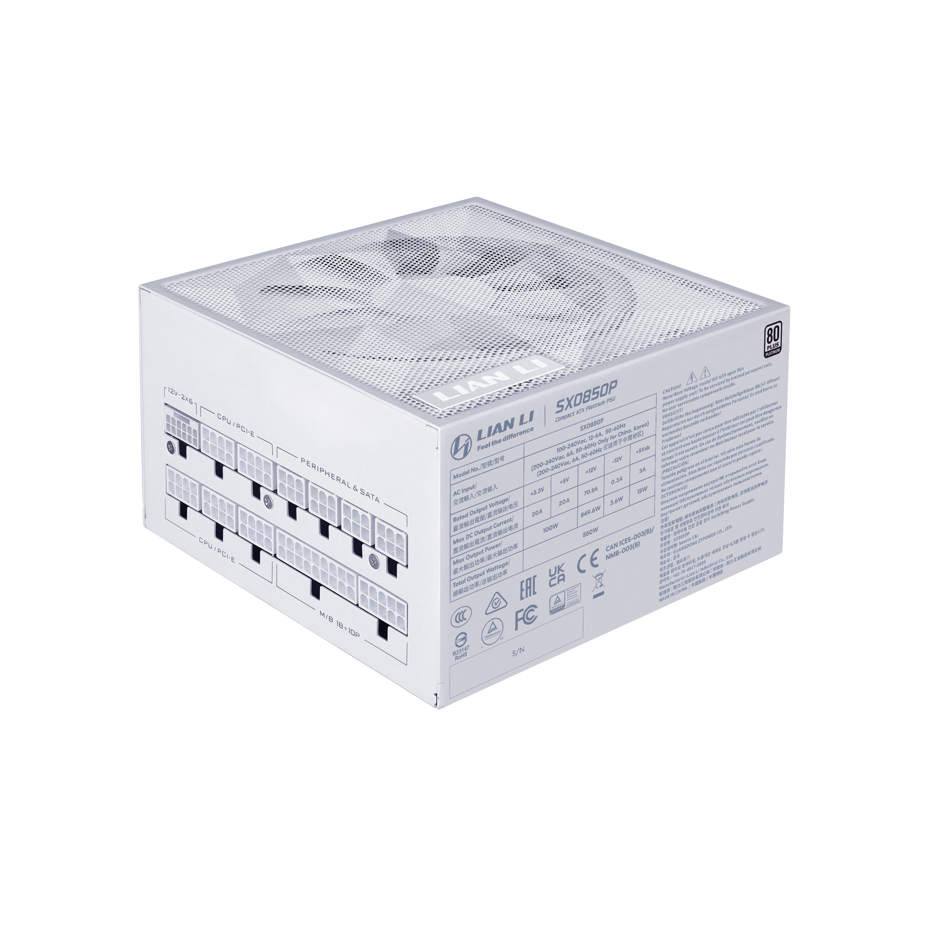 Lian Li Sx850p (White) Netzteile - 850 Watt - 120 mm - Atx 3.1 - 80 Plus Platinium Weiß G9p.Sx0850p.W000.EU