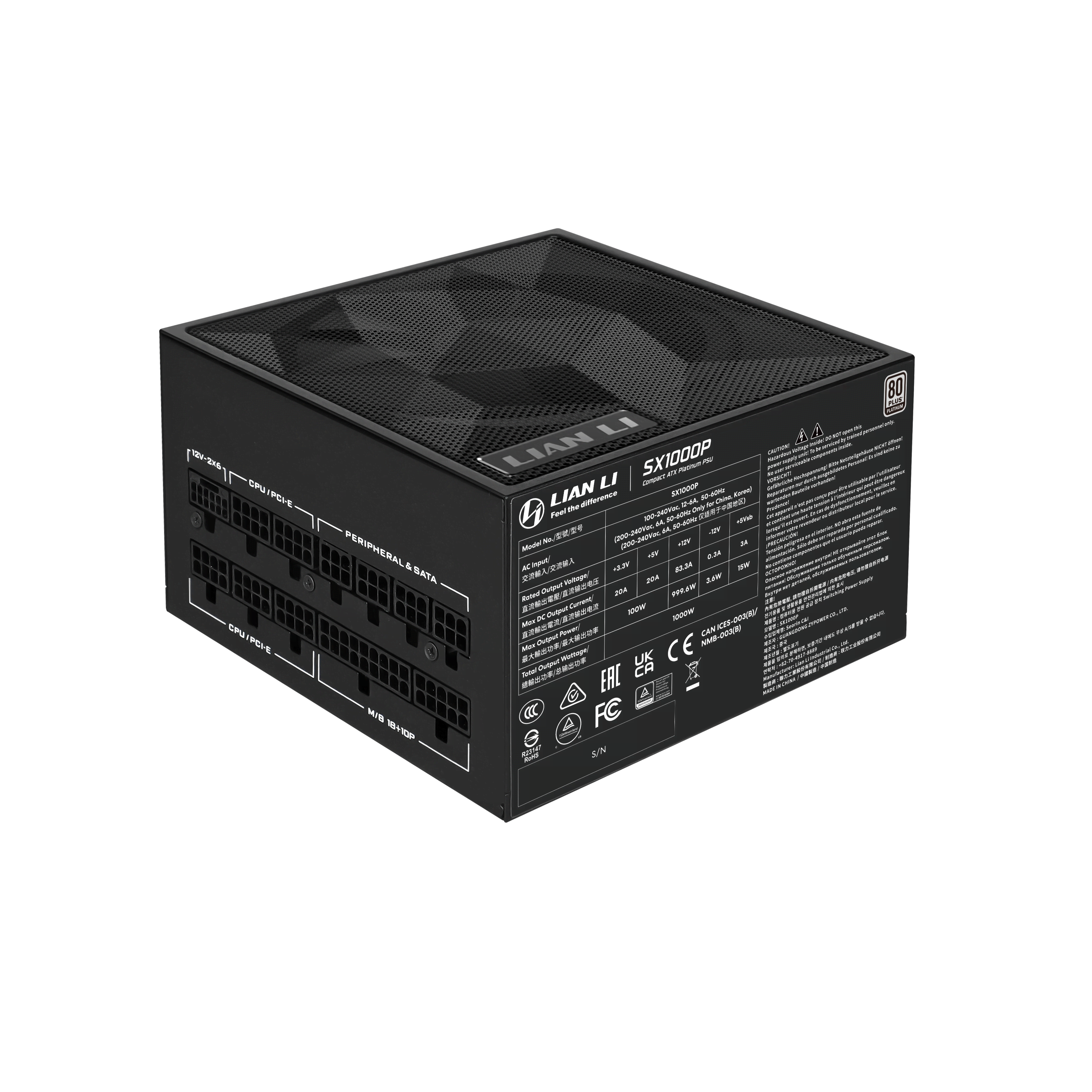 Lian Li Sx1000p (Black) Netzteile - 1000 Watt - 120 mm - Atx 3.1 - 80 Plus Platinium