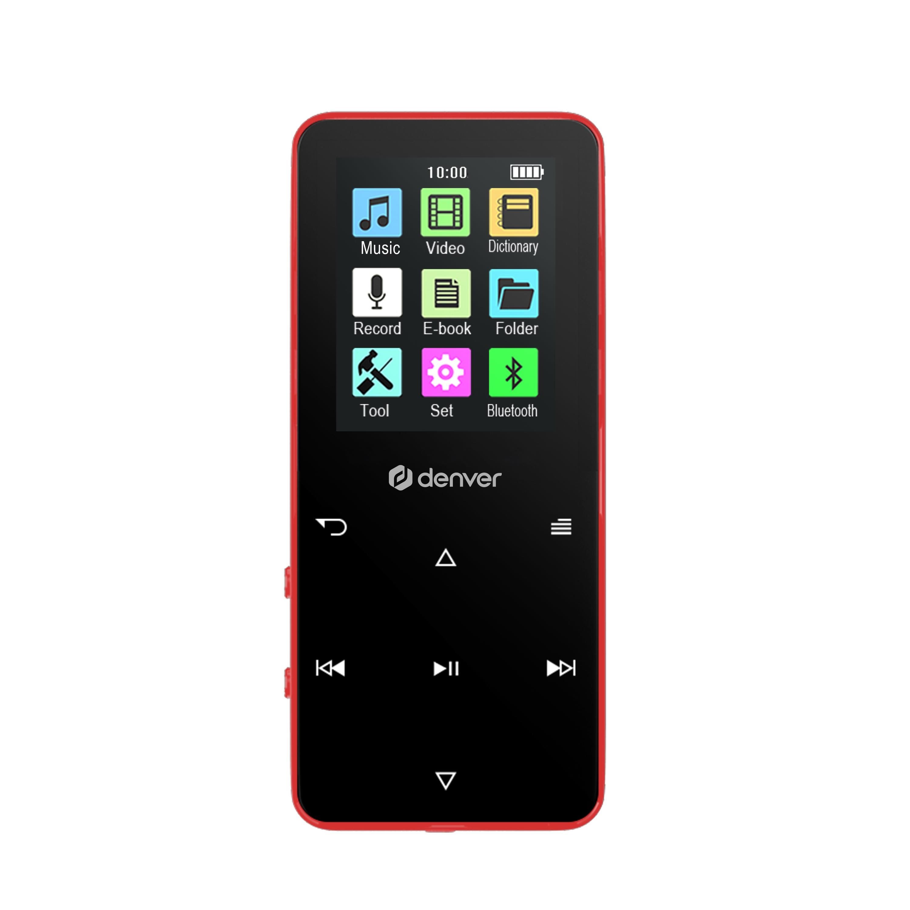 Denver Mp-1830r Red - Mp4 Media Player With Built-in Bluetooth And Rechargeable Battery - Mp3 Spieler 4 GB - Mp3 Player Zubehoer