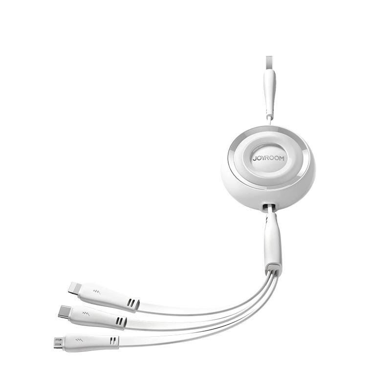 Joyroom Colorful Series S-a40 Cable Retractable 3in1 Usb-a - Usb-c / Lightning / Micro Usb 1m - White - Usb Kabel Weiß S-a40_W