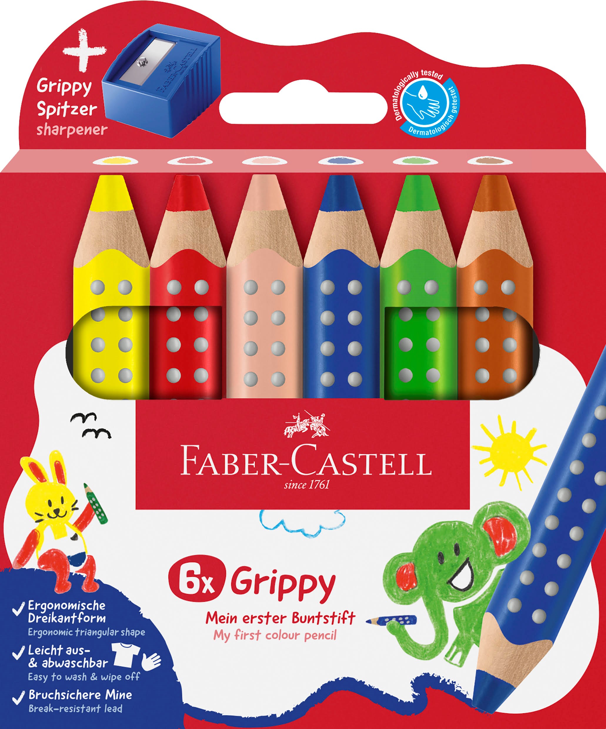Faber-castell Buntstift Grippy 6er Set Mit Spitzer - Utensilien Zum Schreiben Und Zeichnen
