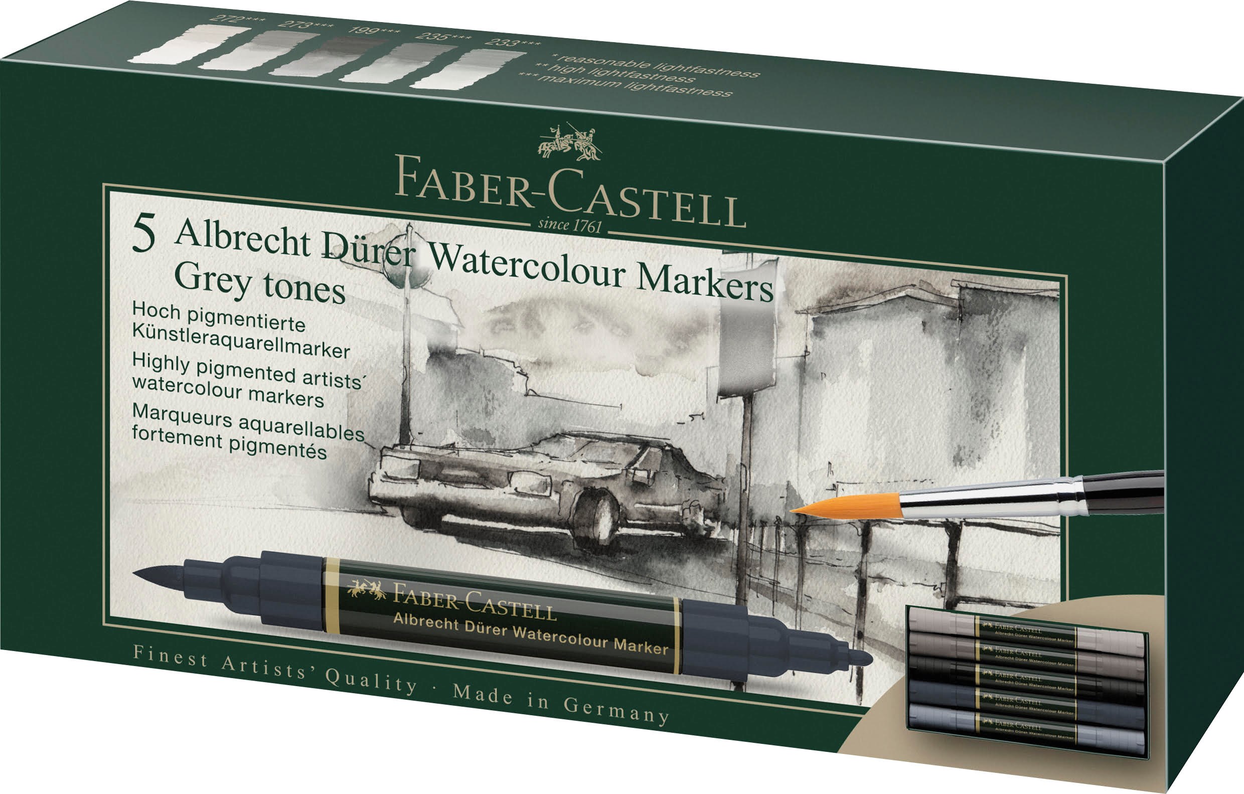 Faber-castell Aquarellmarker A. Dürer 5er Etui Grau - Utensilien Zum Schreiben Und Zeichnen 160306