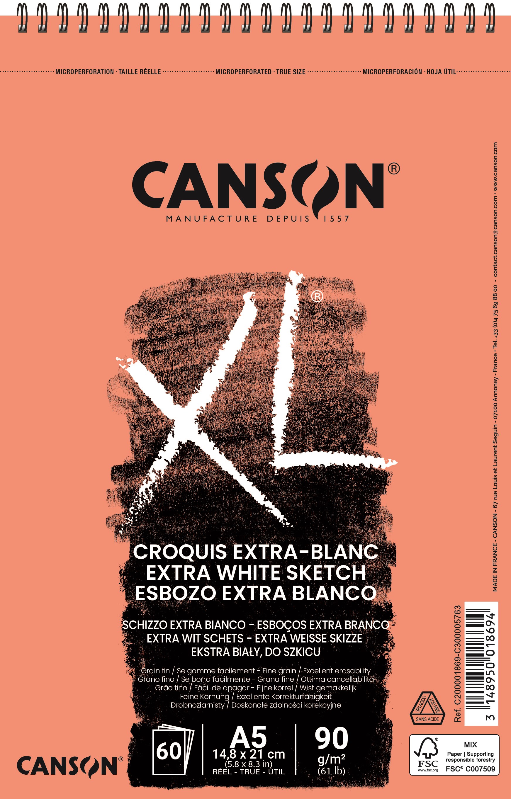 Canson XL Extra-blanc FG A5 90g Spiral 60 SH - Kunst Handwerk Ausstattung 17-200001869