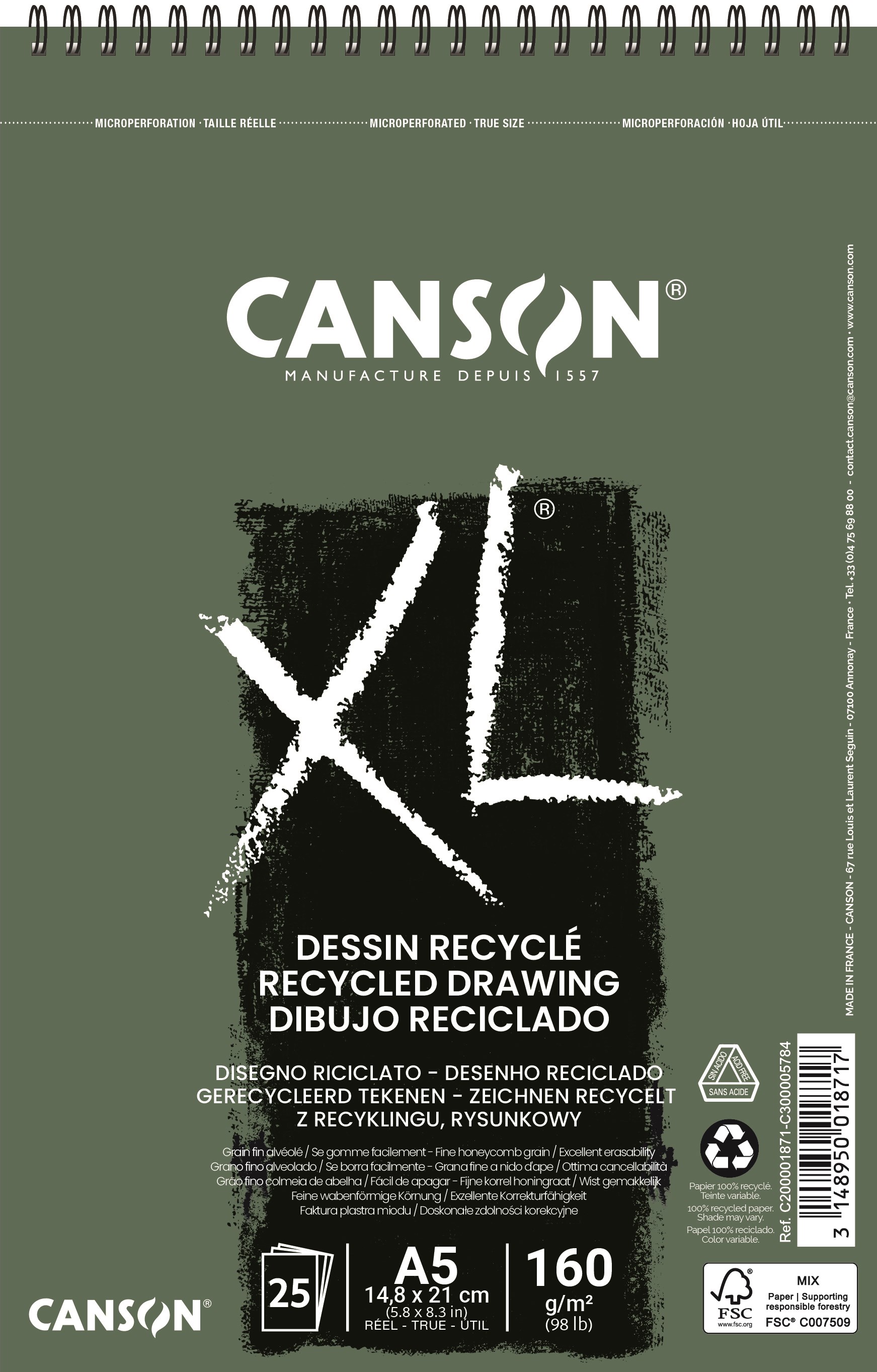 Canson XL Recyclé FG A5 160g Spiral 25 SH - Kunst Handwerk Ausstattung