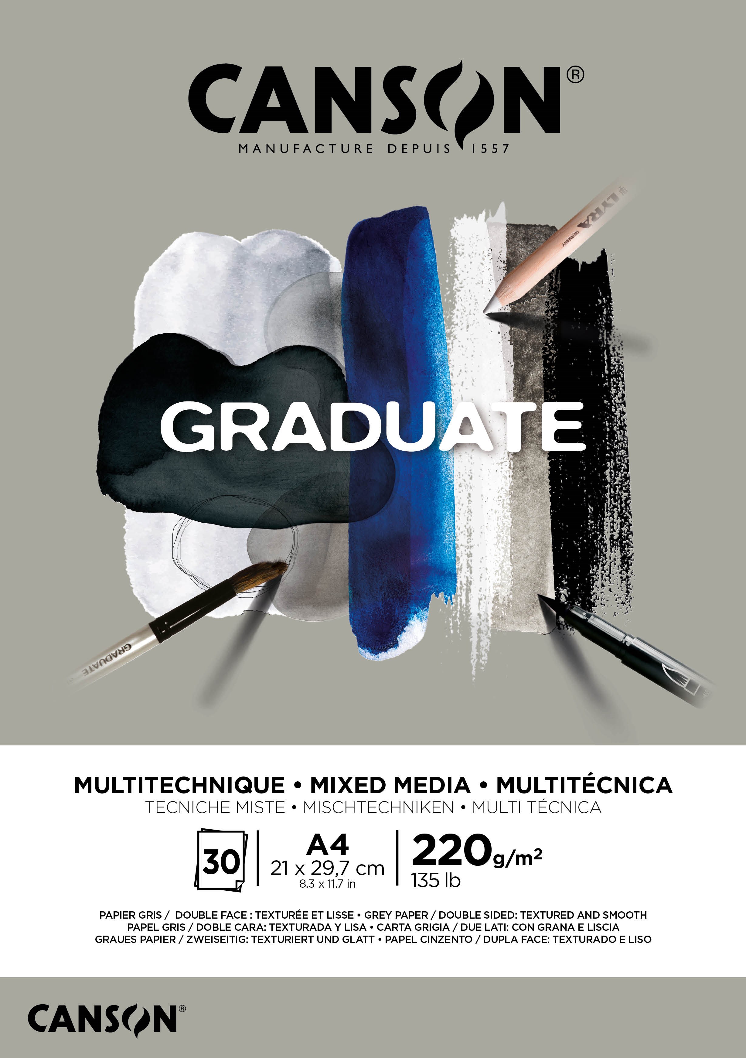 Canson Graduate Mixed Media Pad Grey A4 220g 30 SH - Kunst Handwerk Ausstattung