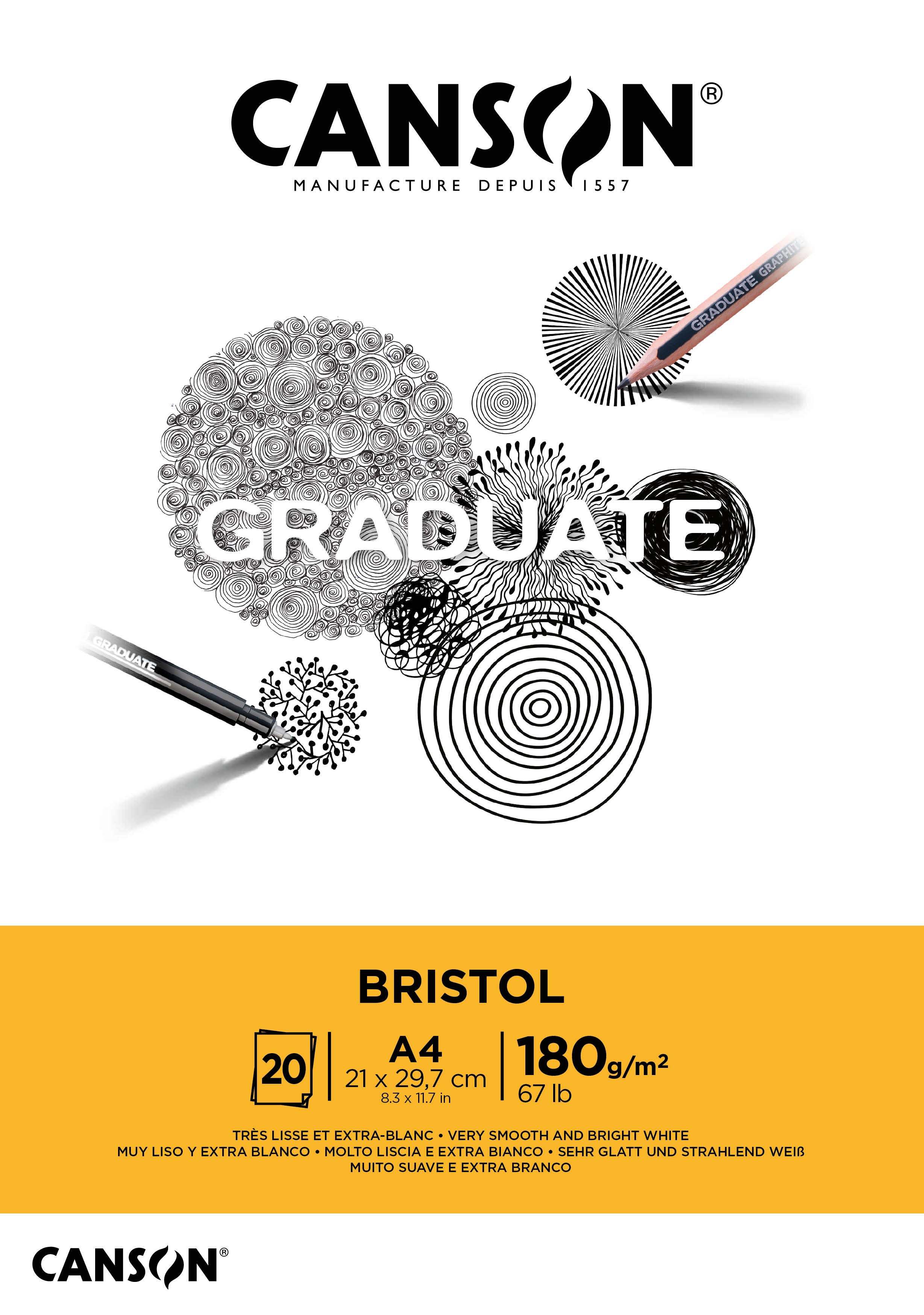 Canson Graduate Bristol A4 180g Pad 20 SH - Kunst Handwerk Ausstattung 17-400110383