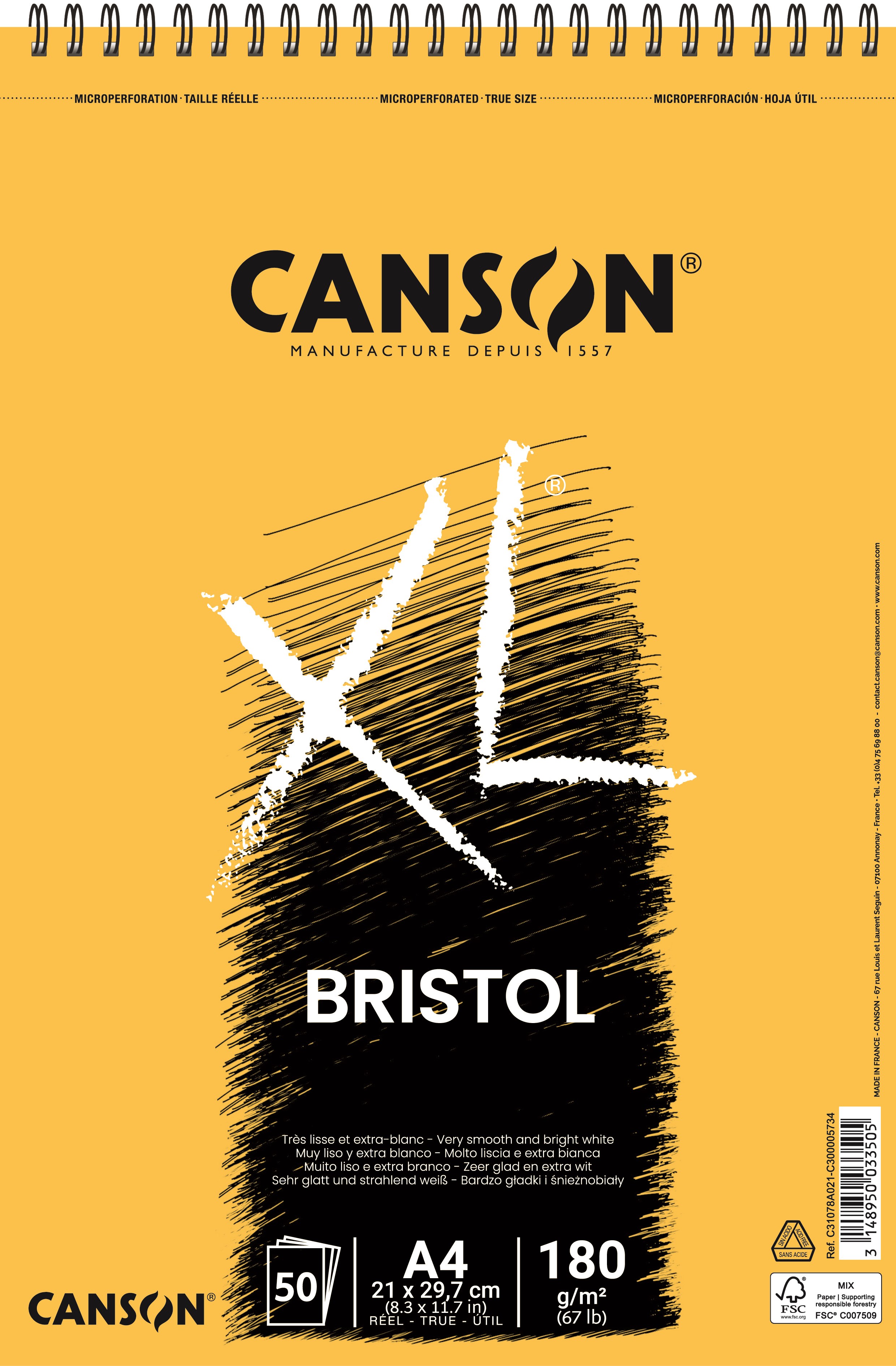 Canson XL Bristol VS A4 180g Spiral 50 SH - Kunst Handwerk Ausstattung