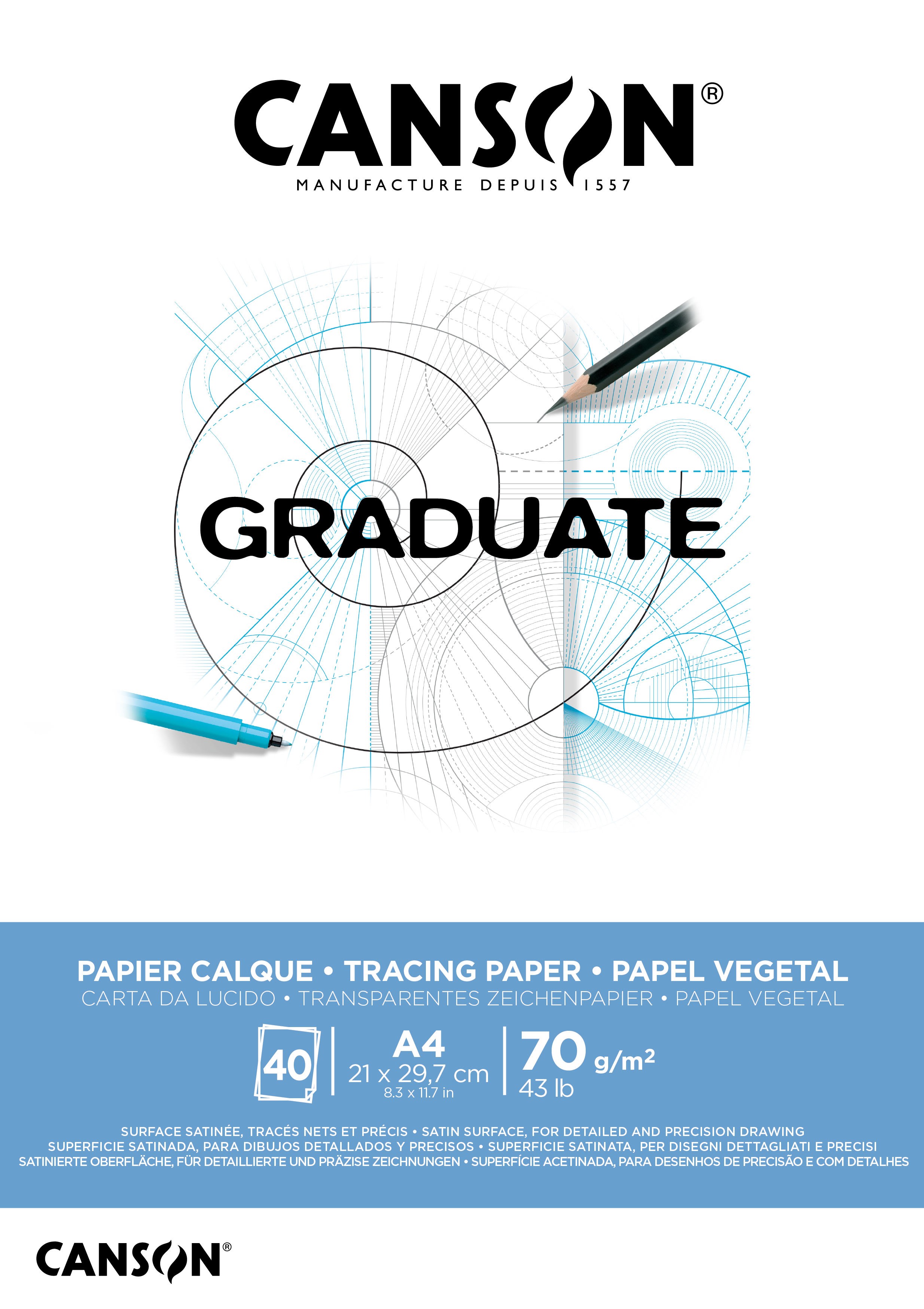 Canson Graduate Tracing Paper Pad Satin A4 70g 40 SH - Kunst Handwerk Ausstattung