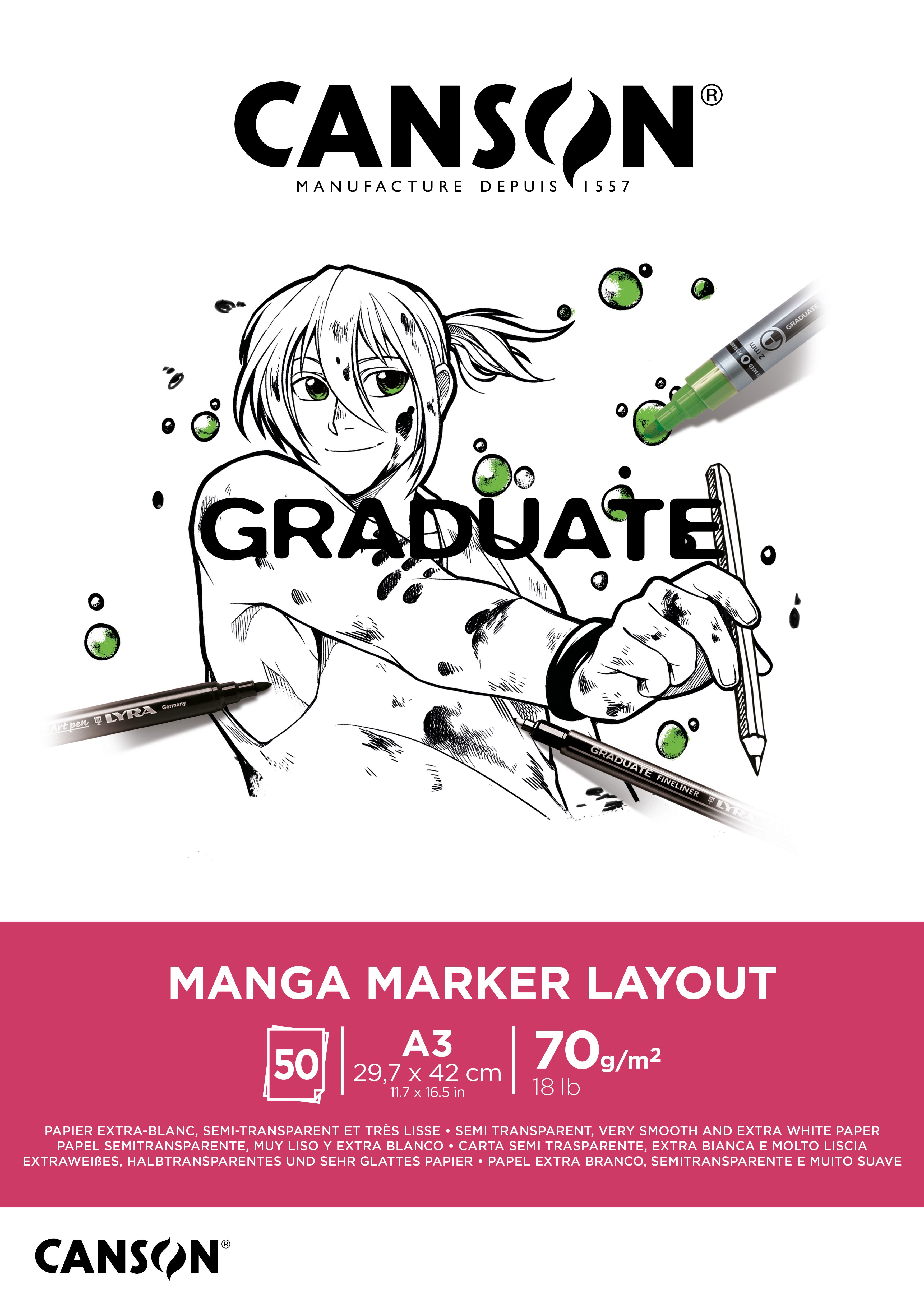 Canson Graduate Manga Marker Layout Pad A3 70g 50 SH - Kunst Handwerk Ausstattung 17-31250p025