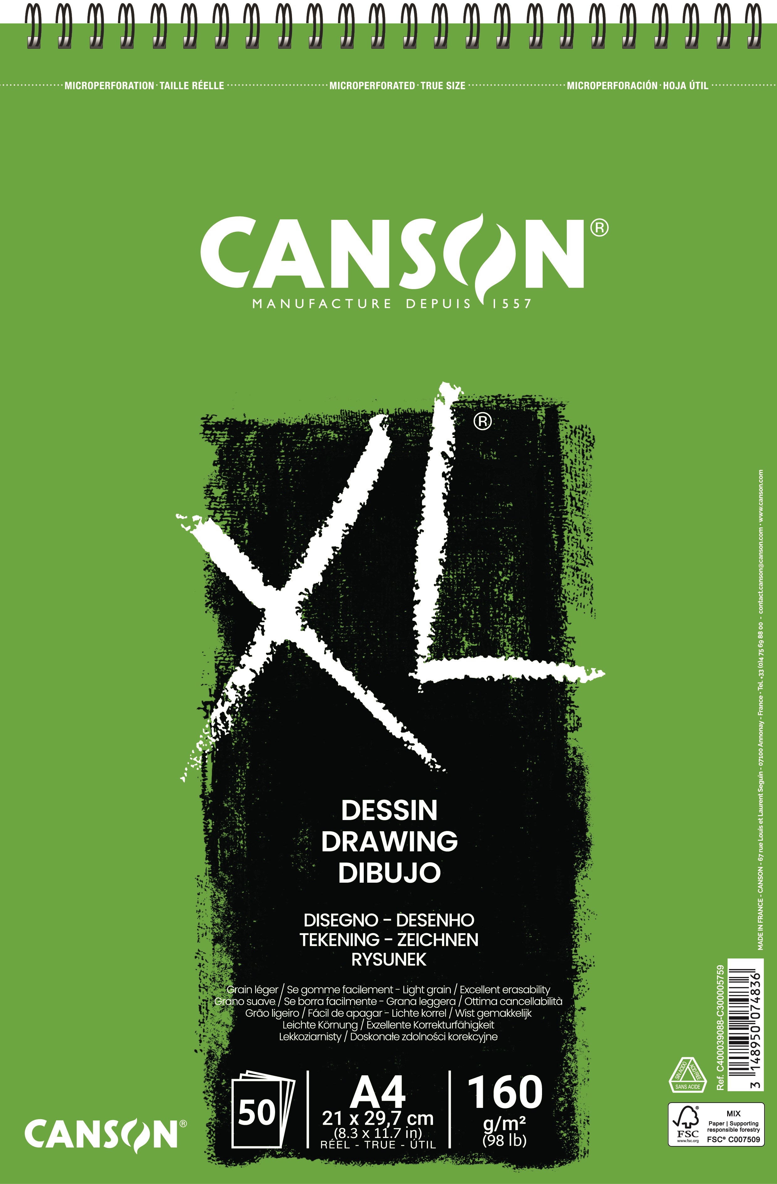 Canson XL Dessin LG A4 160g Spiral 50 SH - Kunst Handwerk Ausstattung