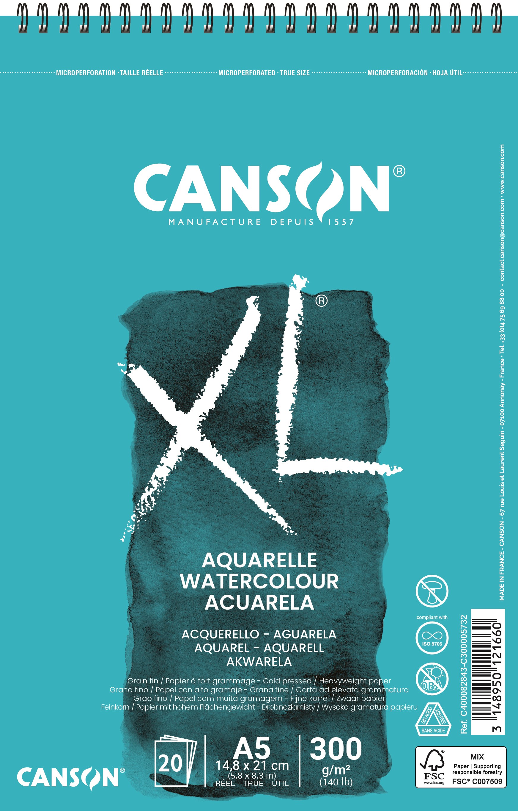 Canson XL Aquarelle CP A5 300g Spiral 20 SH - Kunst Handwerk Ausstattung 17-400082843