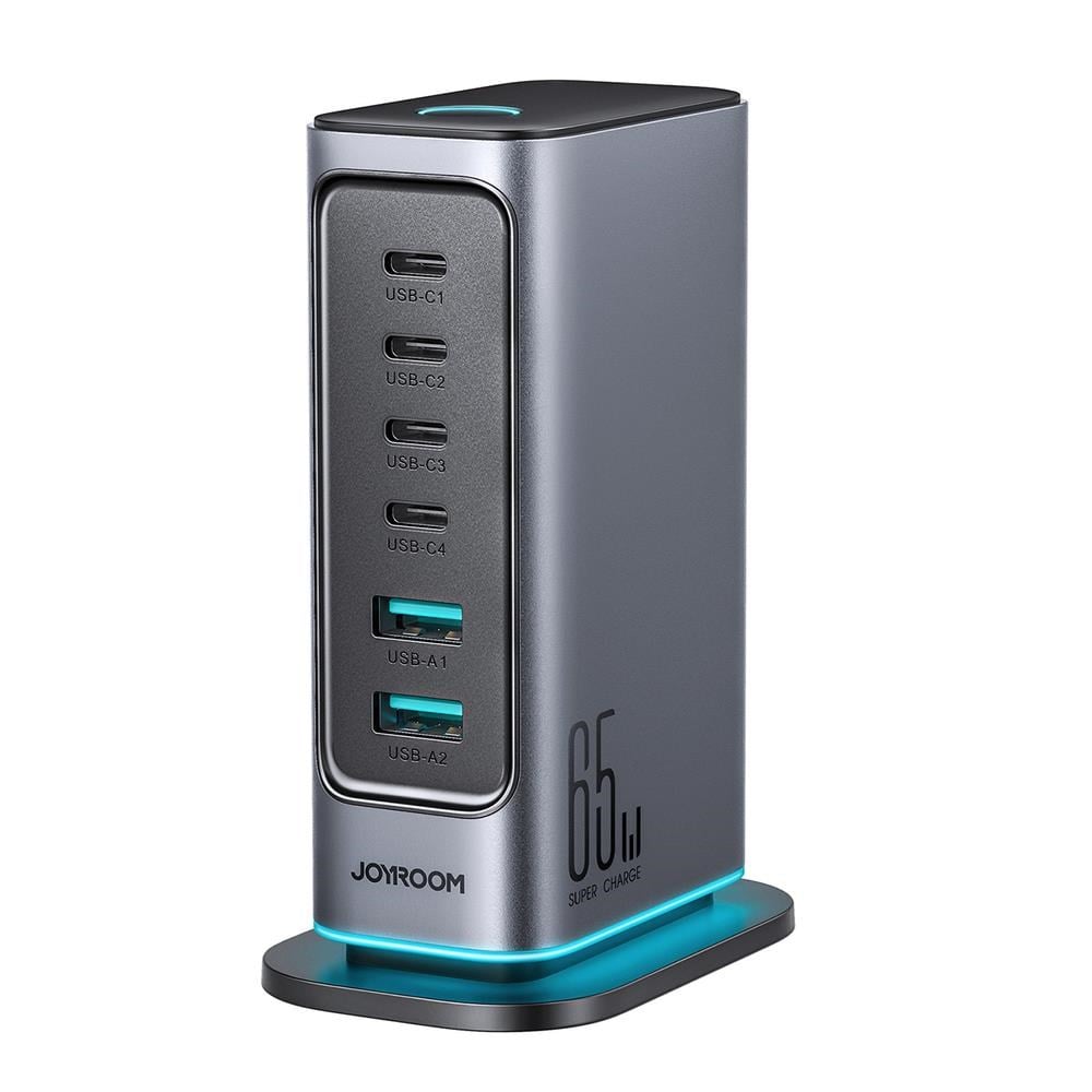Joyroom R-tcm02 Multiport Gan Charger 65w EU 4x Usb-c 2x Usb-a - Dark Gray Usb-hubs - Usb 2.0 - 6 - Grau - Usb Hubs
