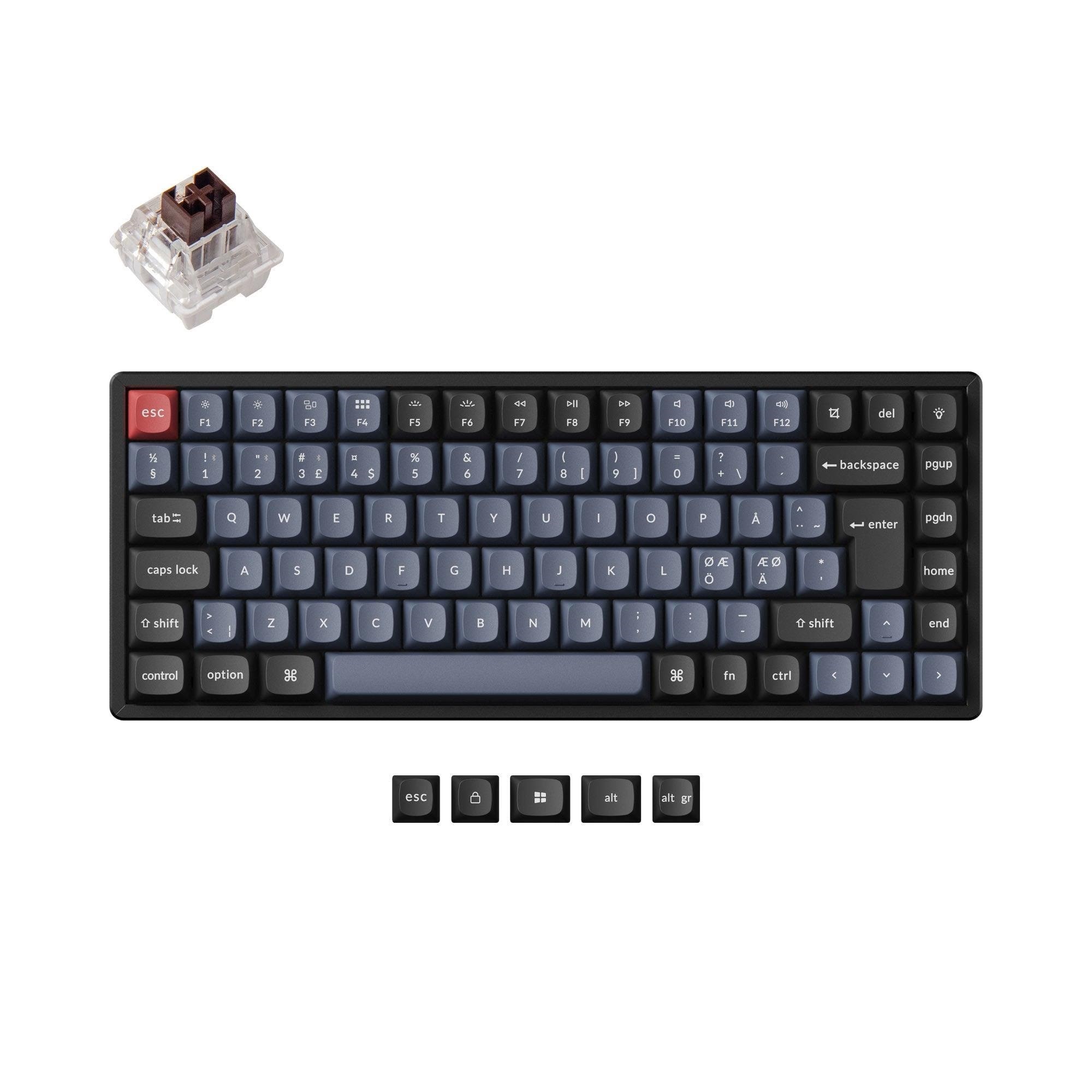 Keychron K2 Pro Qmk/via Wireless Rgb Hot Swap K Pro Brown - Gaming Tastatur (Tkl) - 75% (Compact Tkl - Alice) - Nordic Iso - Schwarz - Tastaturen