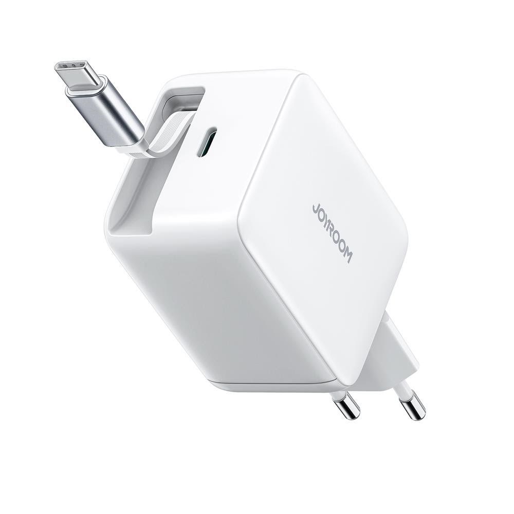 Joyroom Jr-tcl06 67w Gan Wall Charger With Built-in Retractable Usb-c Cable - White - Handys Adapter Und Ladegeraete