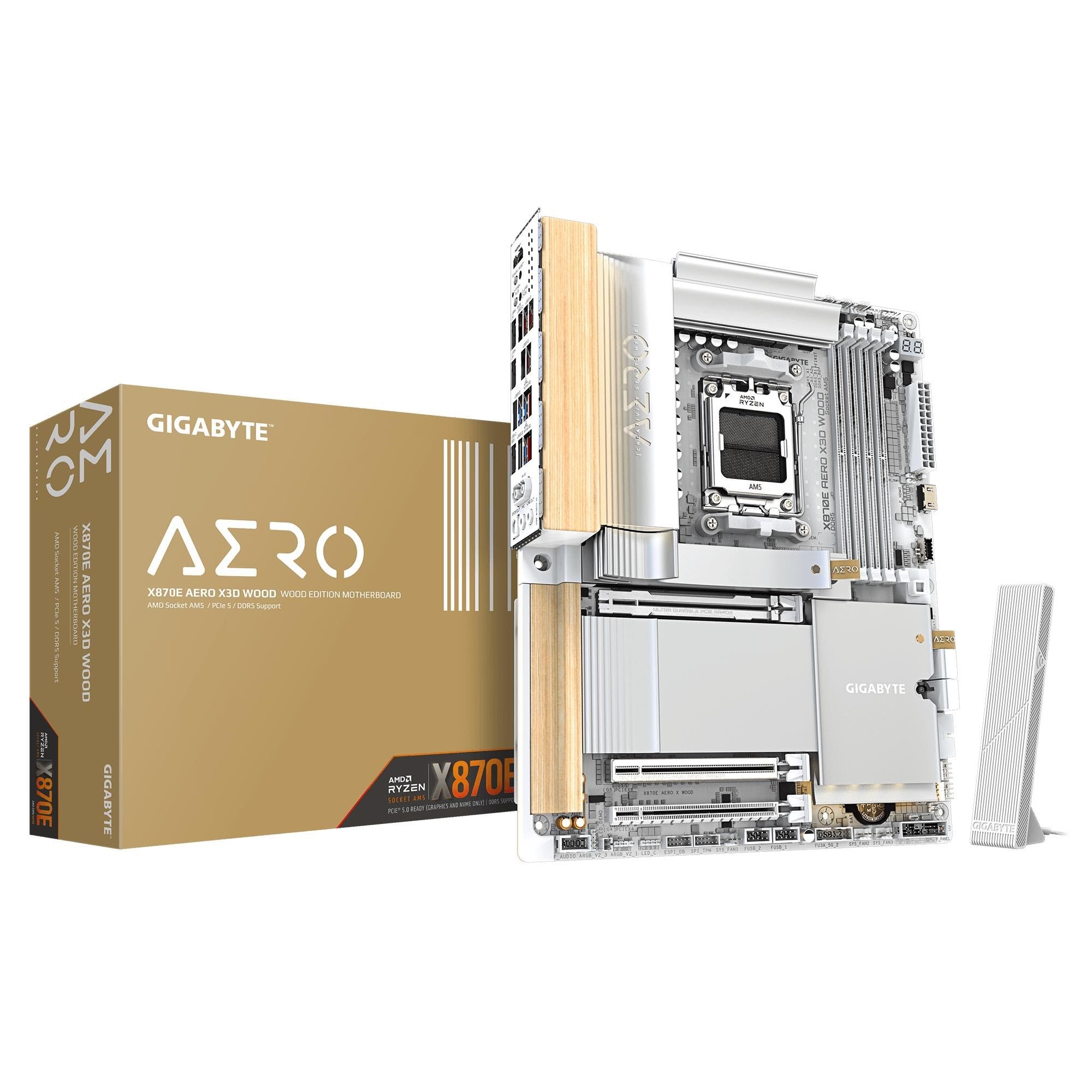 Gigabyte X870e Aero X3d Wood Mainboard - Amd X870e - Amd Am5 - Ddr5 Ram - Atx X870e Aero X Wood